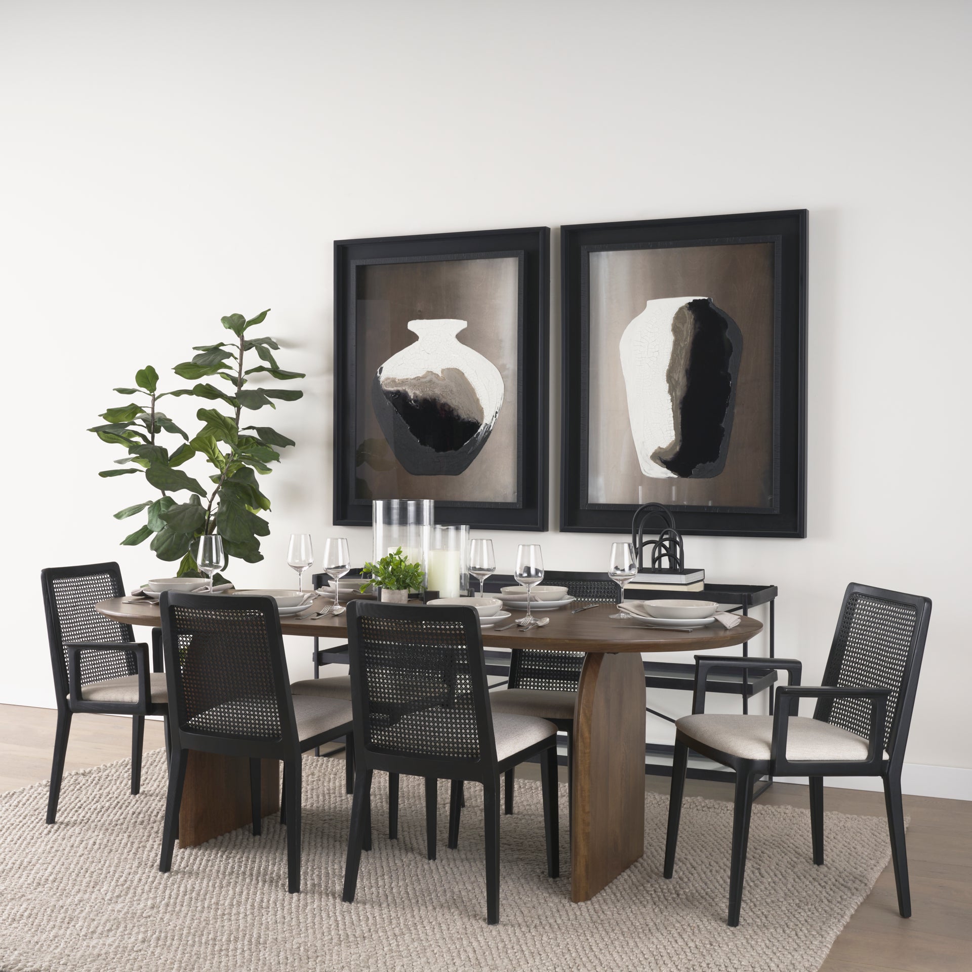 Clara Black Beech Wood W/ Cream Fabric Seat and Cane Back Armless Dining Chair