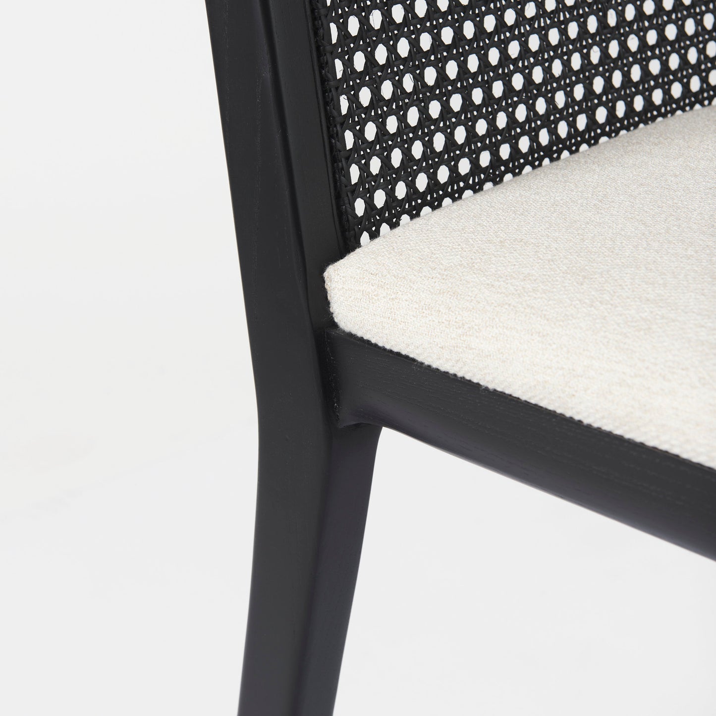 Clara Black Beech Wood W/ Cream Fabric Seat and Cane Back Armless Dining Chair
