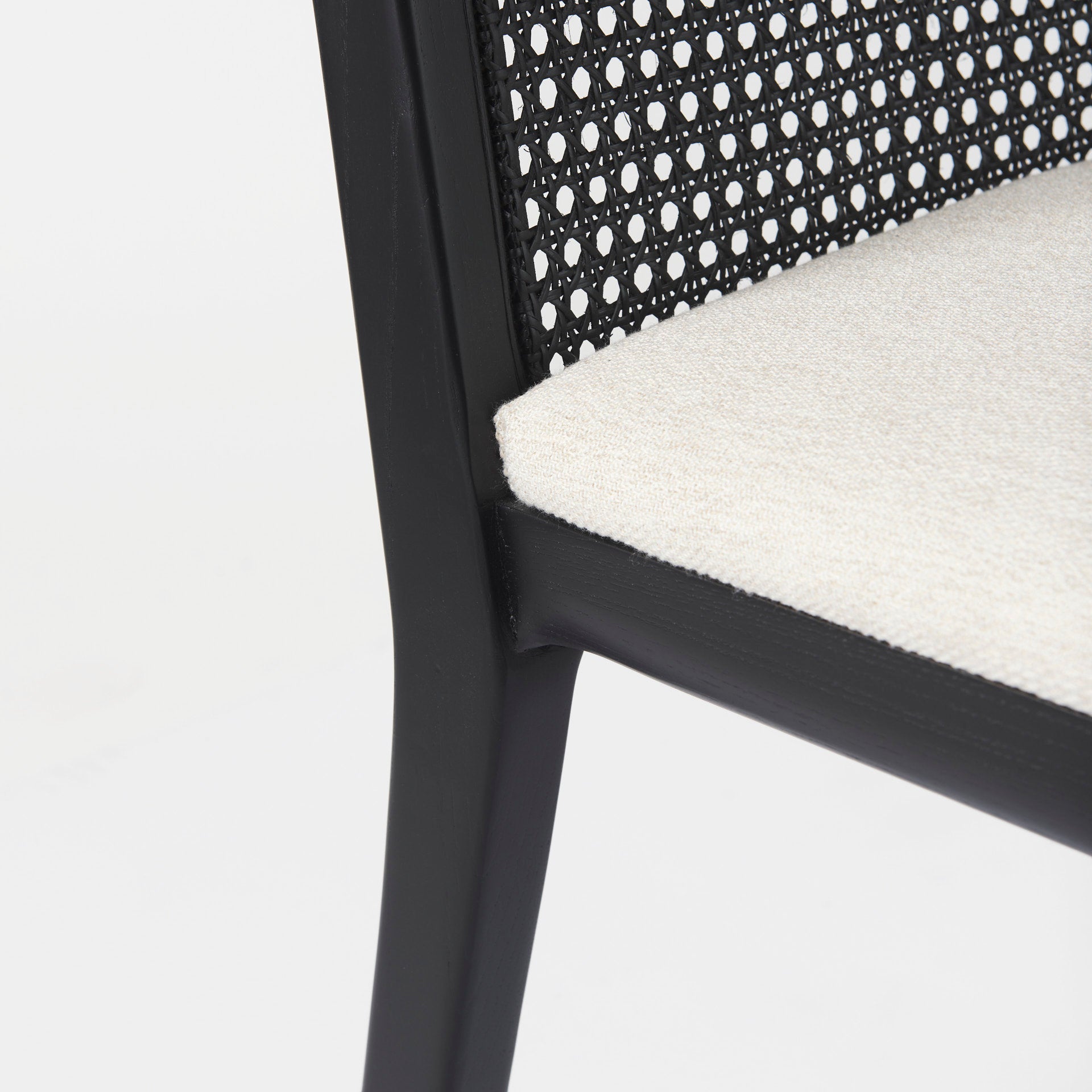 Clara Black Beech Wood W/ Cream Fabric Seat and Cane Back Armless Dining Chair