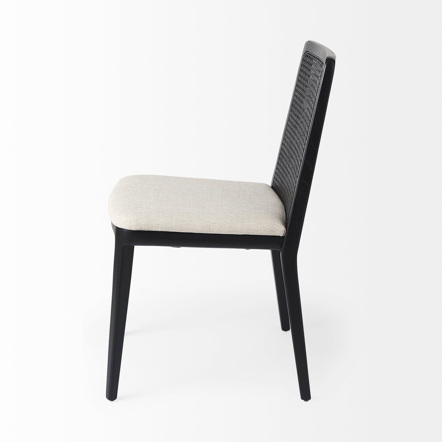 Clara Black Beech Wood W/ Cream Fabric Seat and Cane Back Armless Dining Chair