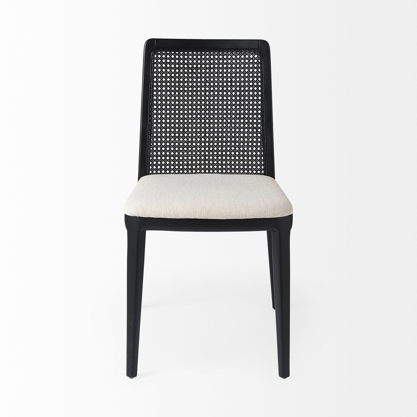 Clara Black Beech Wood W/ Cream Fabric Seat and Cane Back Armless Dining Chair
