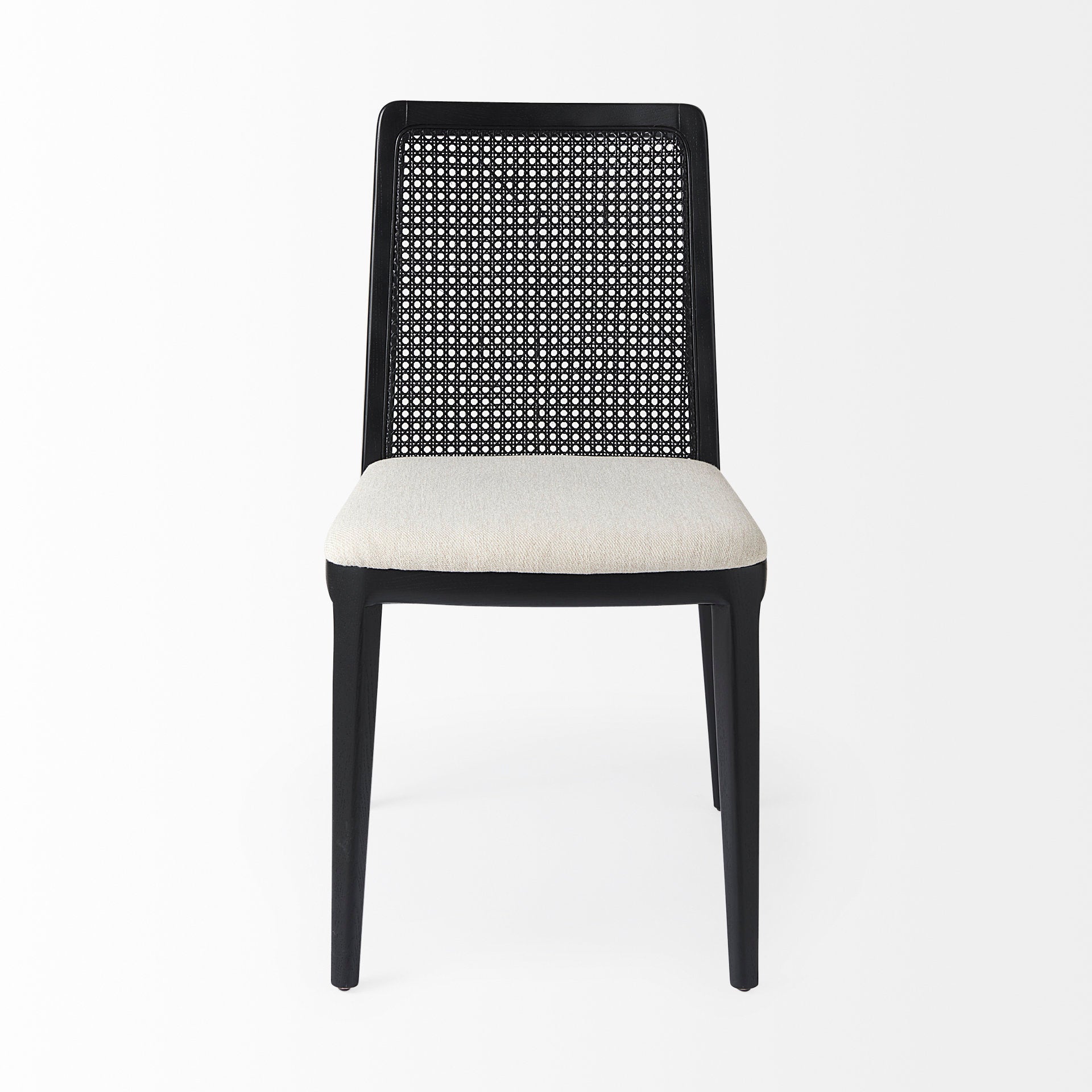 Clara Black Beech Wood W/ Cream Fabric Seat and Cane Back Armless Dining Chair
