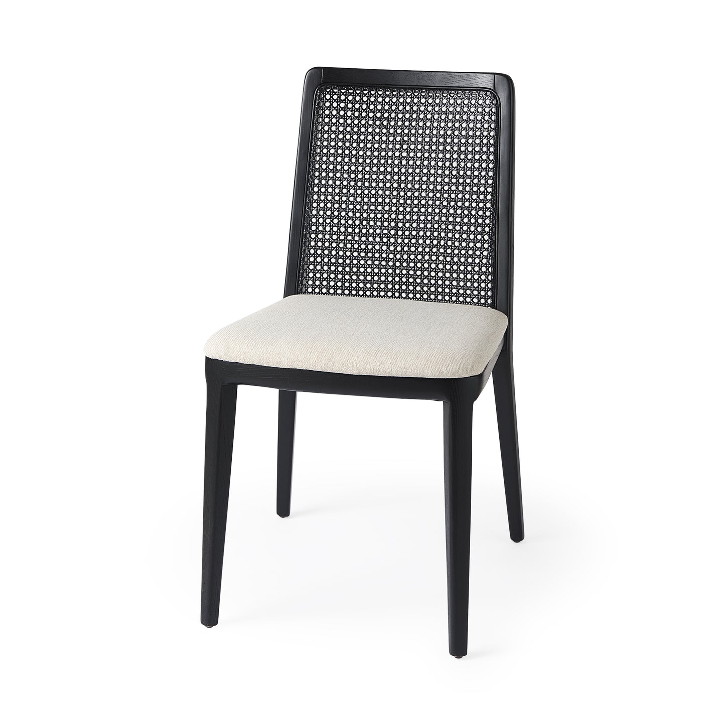 Clara Black Beech Wood W/ Cream Fabric Seat and Cane Back Armless Dining Chair
