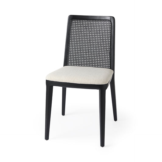 Clara Black Beech Wood W/ Cream Fabric Seat and Cane Back Armless Dining Chair