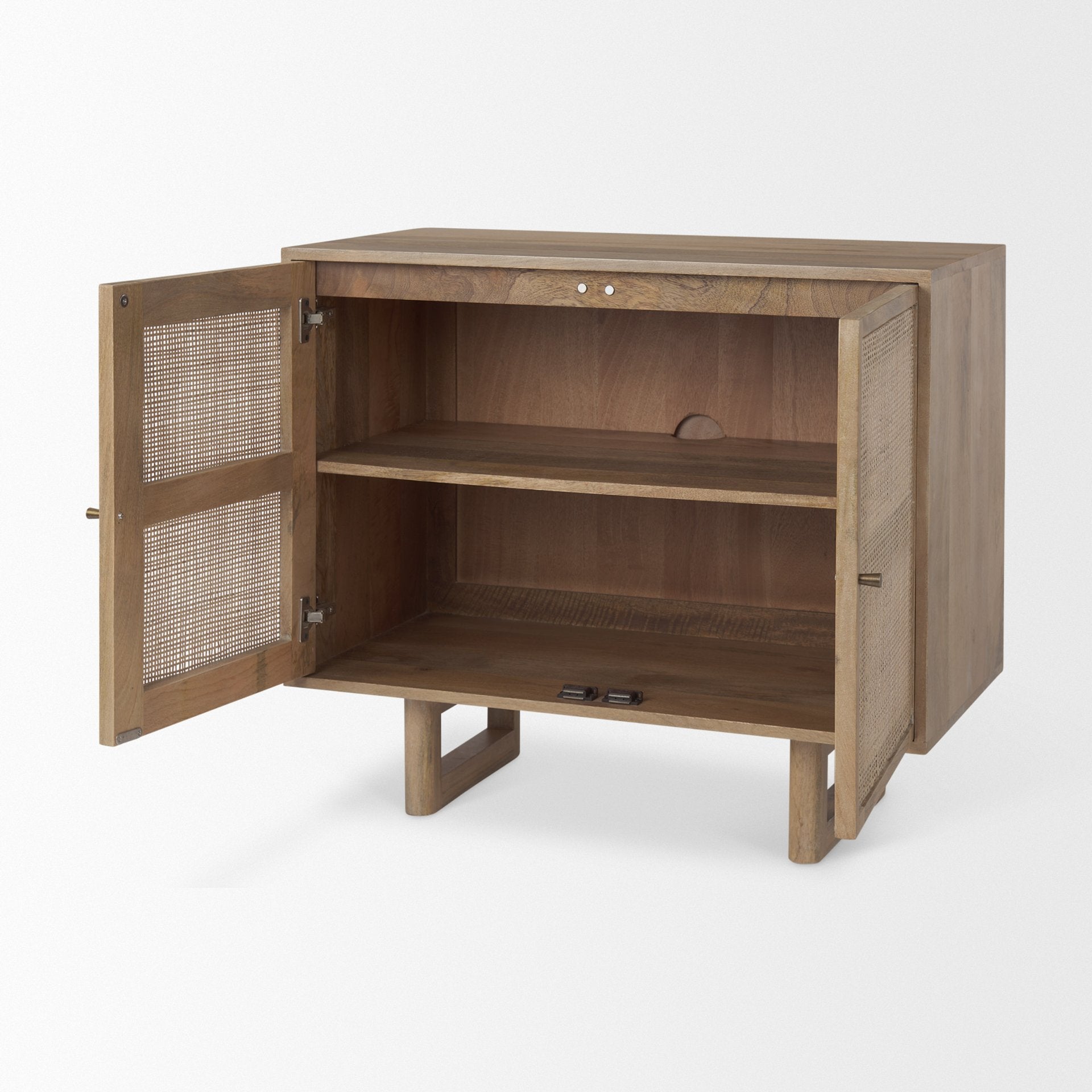 Grier 36" Light Brown Wood w/ Cane 2 Door Accent Cabinet