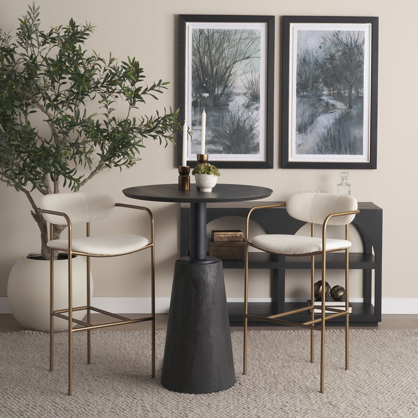 Parker 30" Seat Height Cream Fabric Seat Gold Metal Bar Stool