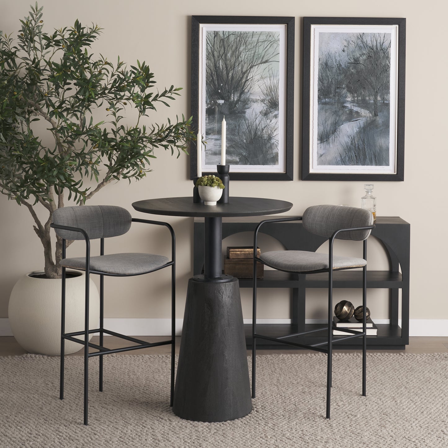 Parker Gray Fabric Seat Black Metal Bar Stool
