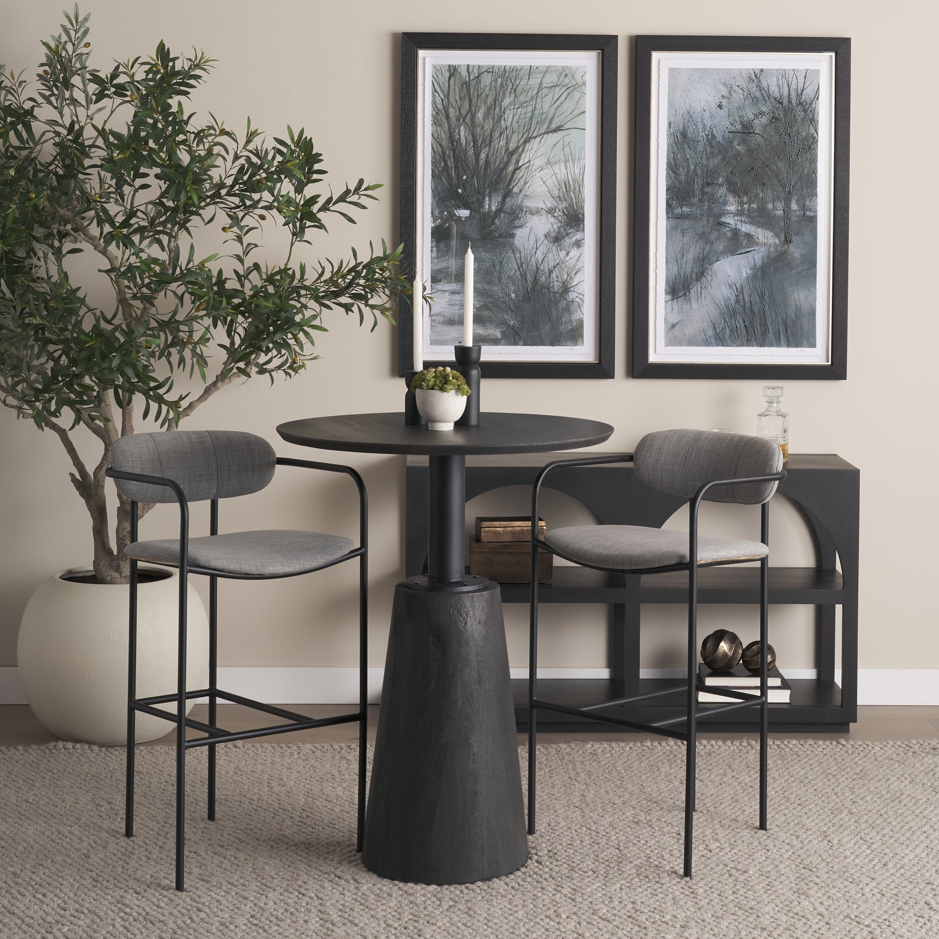 Parker Gray Fabric Seat Black Metal Bar Stool