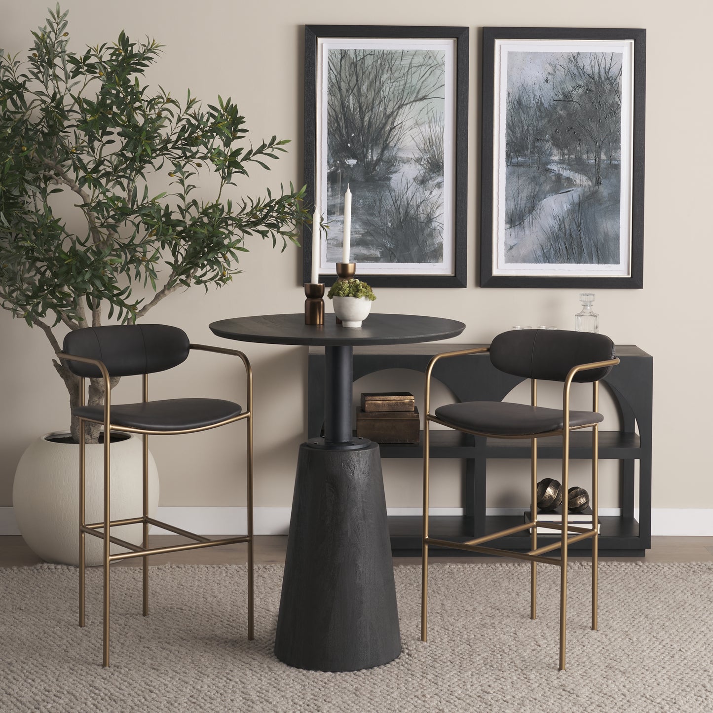 Parker Brown Faux Leather Seat Gold Metal Bar Stool