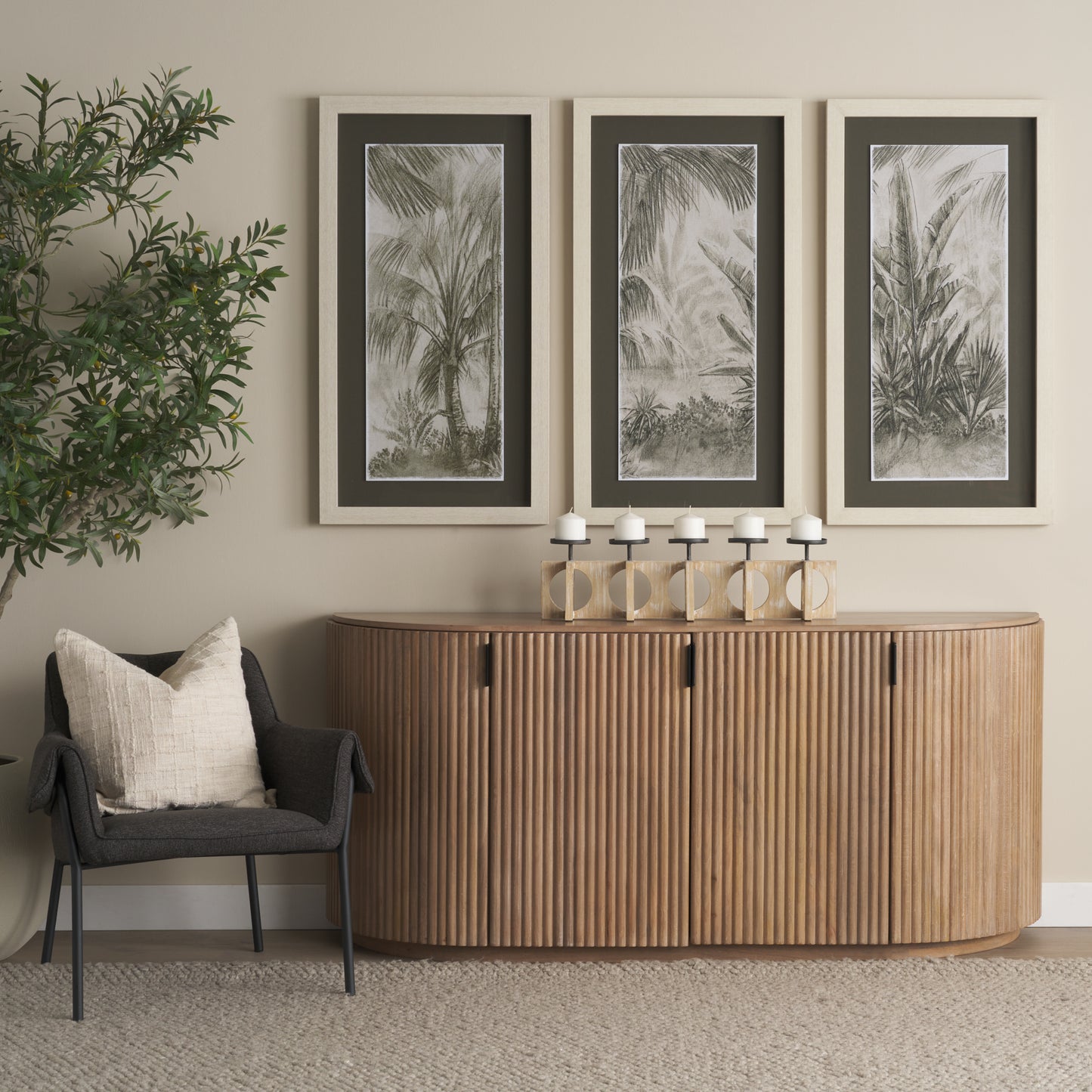 Cambie 29.0L x 6.0W x 9.0H Natural Wood W/Black Metal Candle Holders