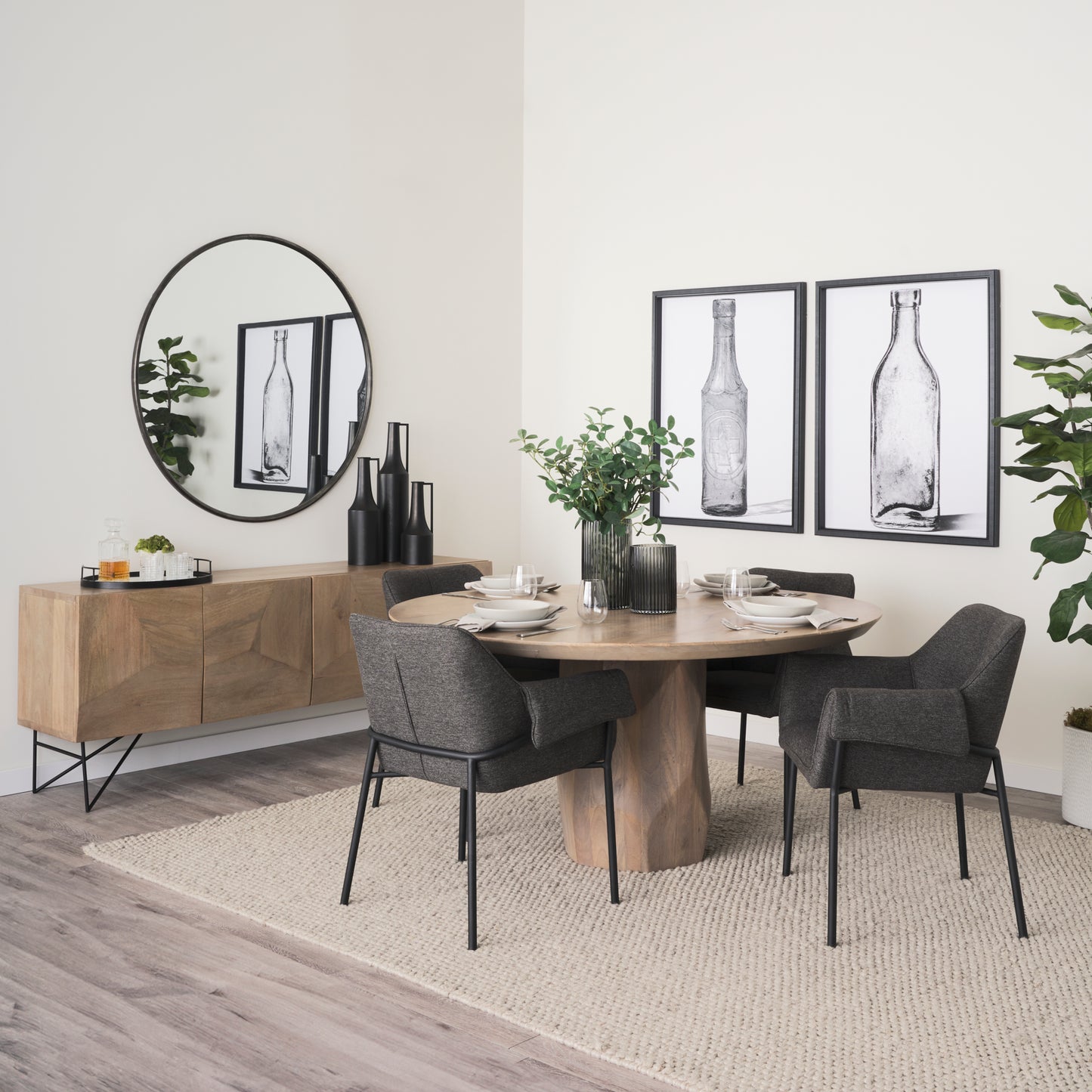 Brently Dining Chair w/ Gray Fabric & Matte Black Metal Legs