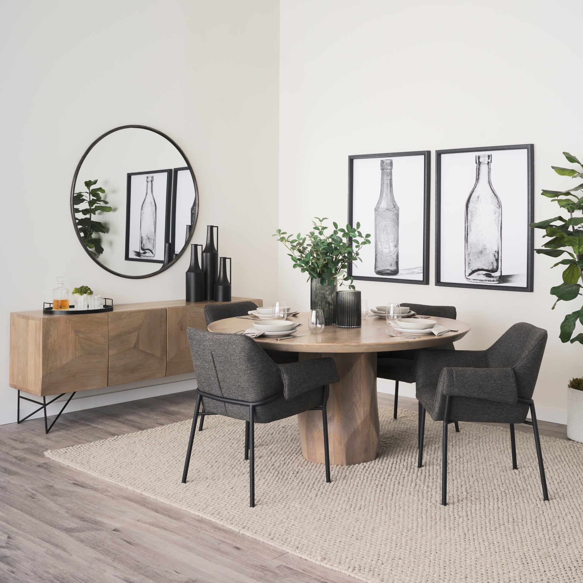 Brently Dining Chair w/ Gray Fabric & Matte Black Metal Legs