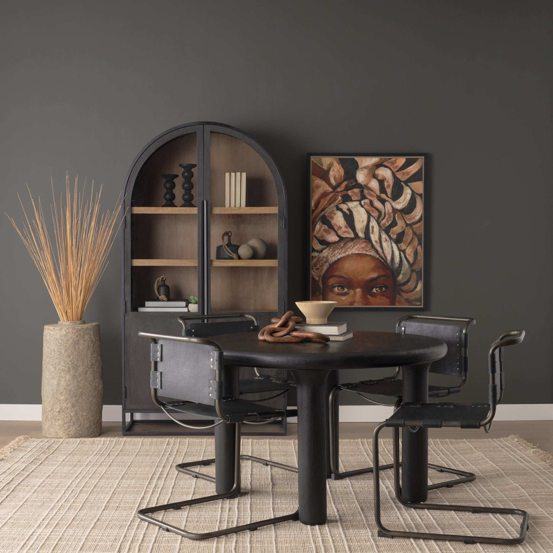 Wanda Matte Black Wood Pillar Candle Holders (Set of 2)