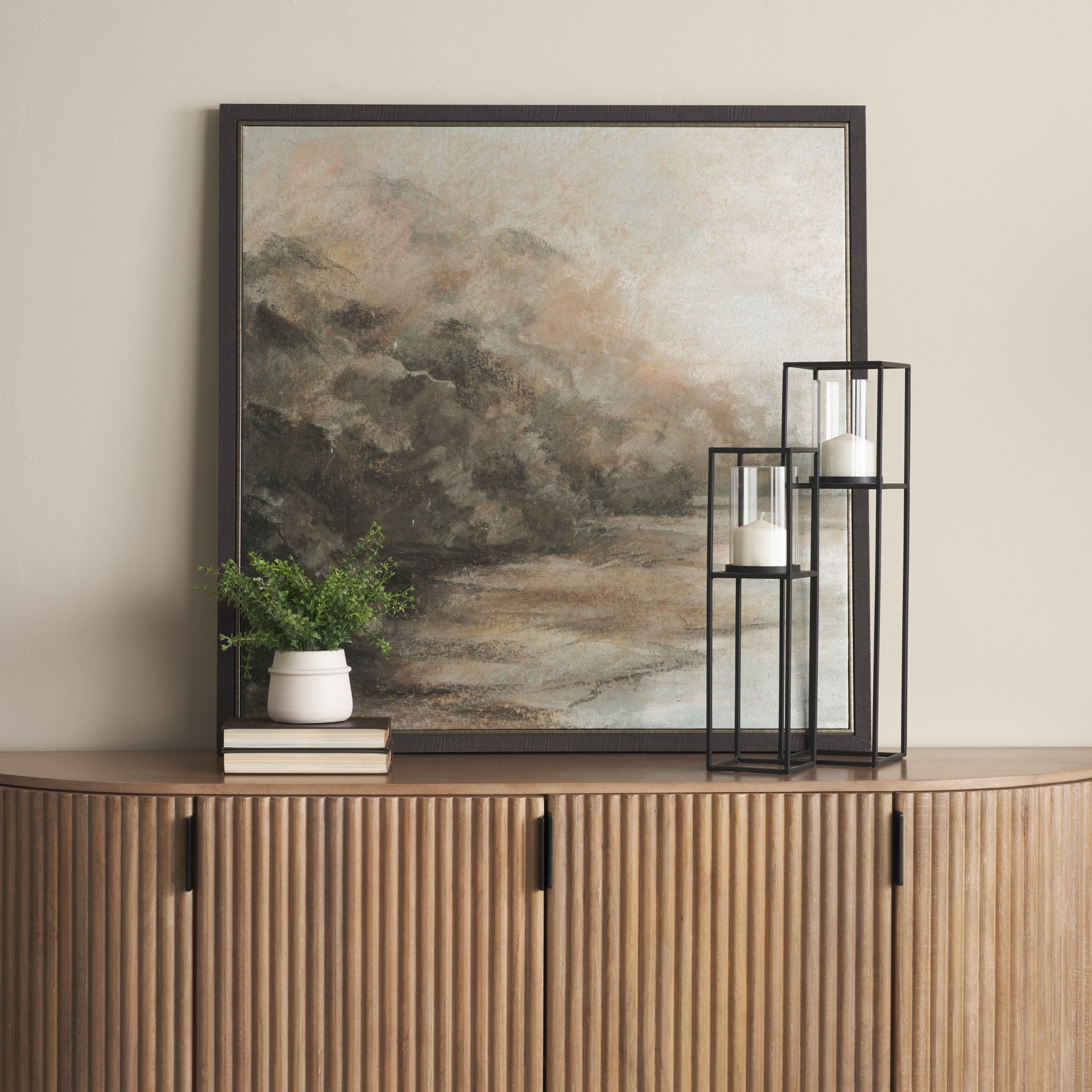 Cindy Set of 2 Matte Black Metal and Hurricane Glass Pillar Tabletop Candle Holders