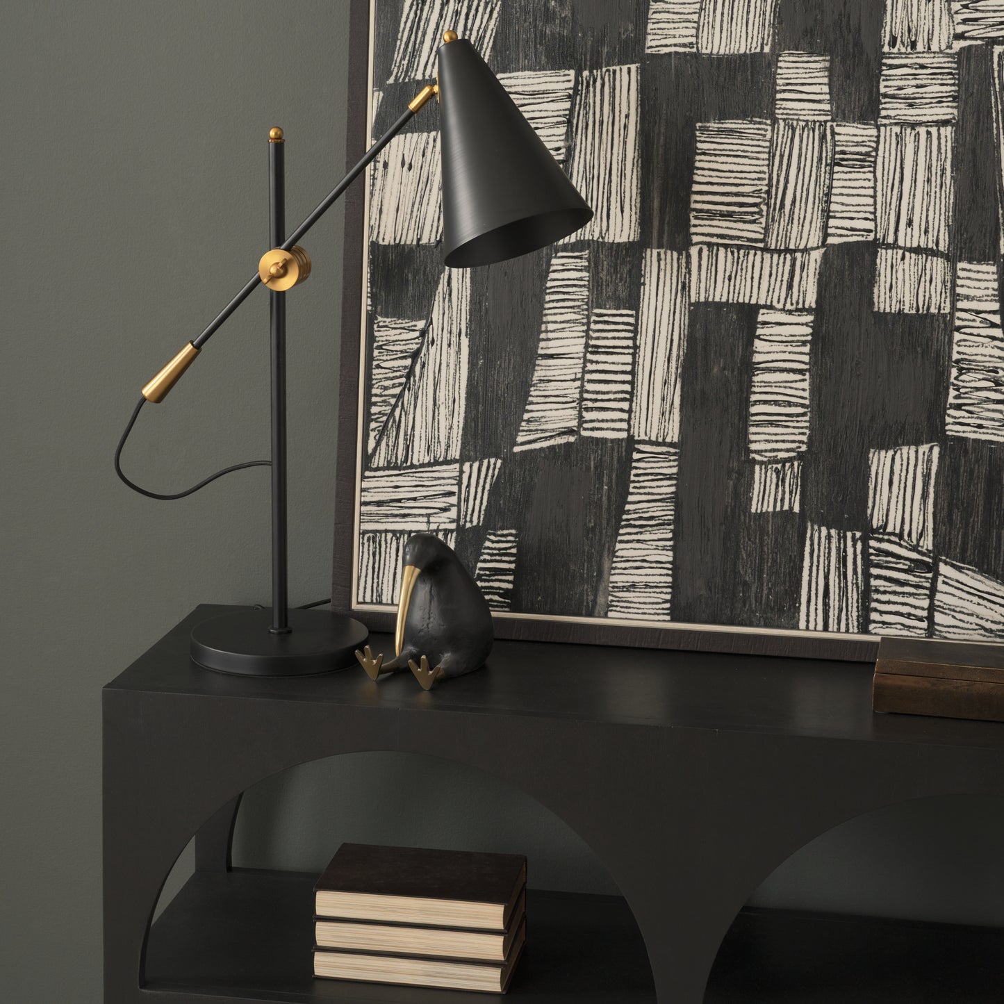 Fragon II(26"H) Black/Gold Metal Adjustable Cone Shade Table Lamp
