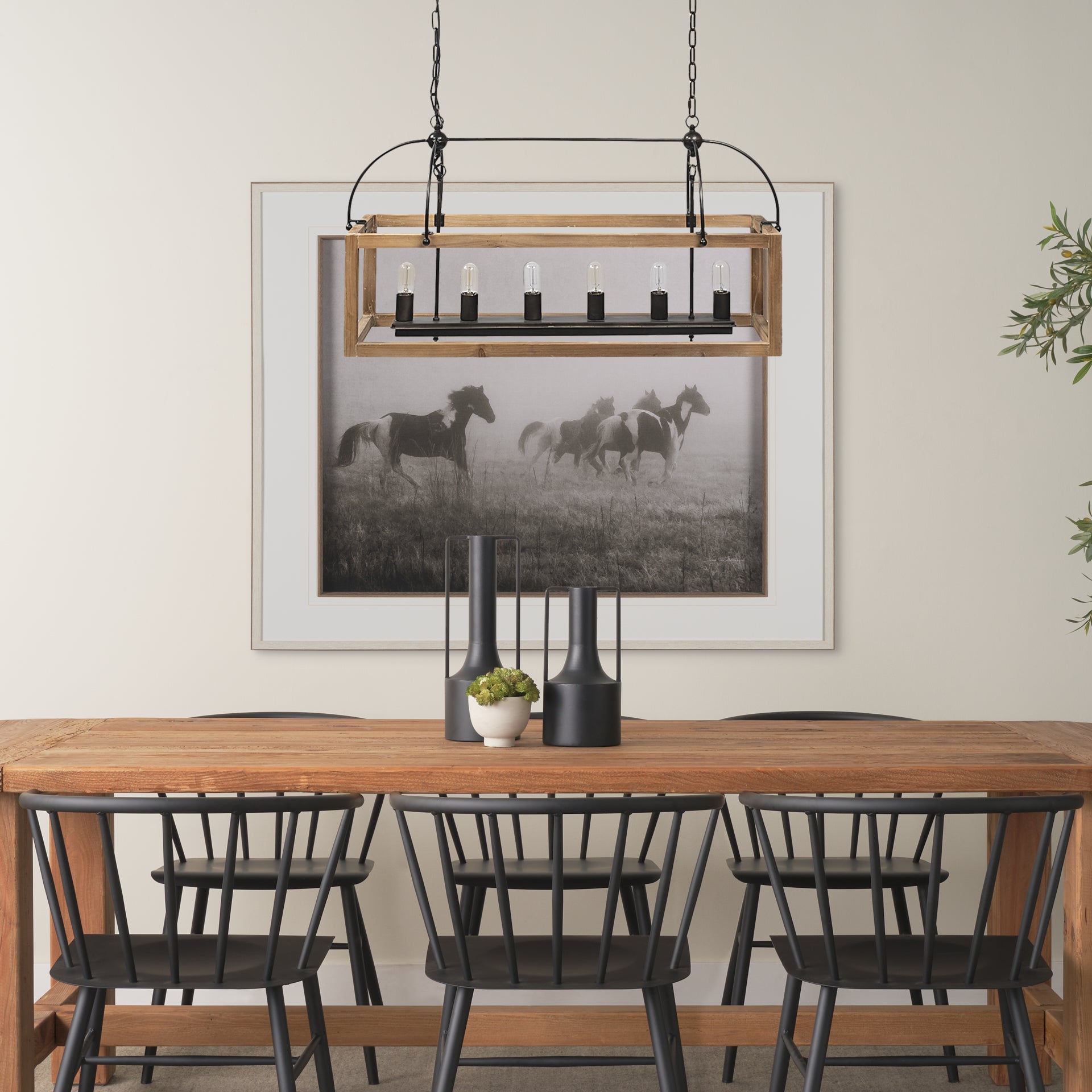 Josie (42"x14.5"x20") Natural Wood Chassis Six Light Chandelier