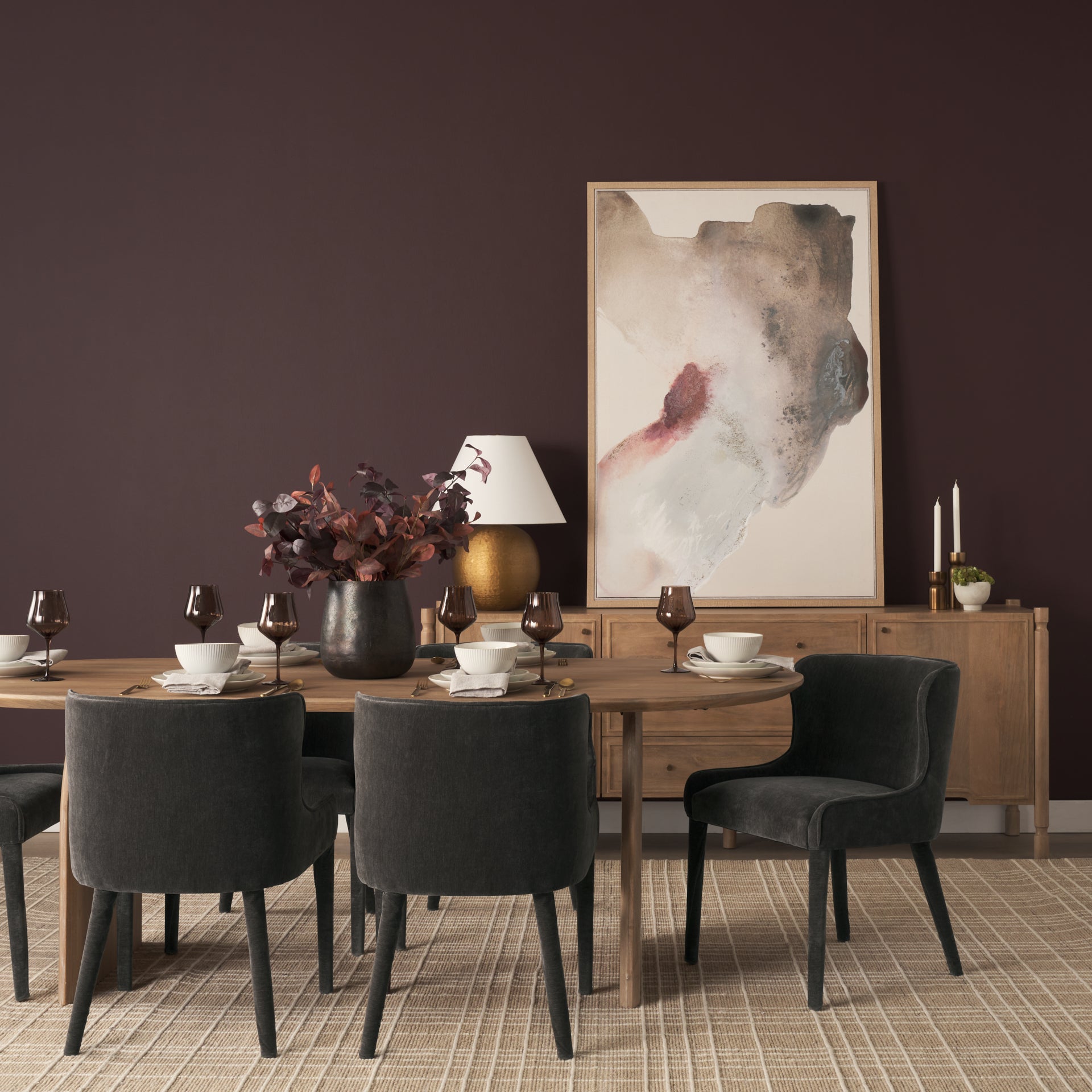 Isla Oval Dining Table w/Light Brown Wood Top & Arched Legs