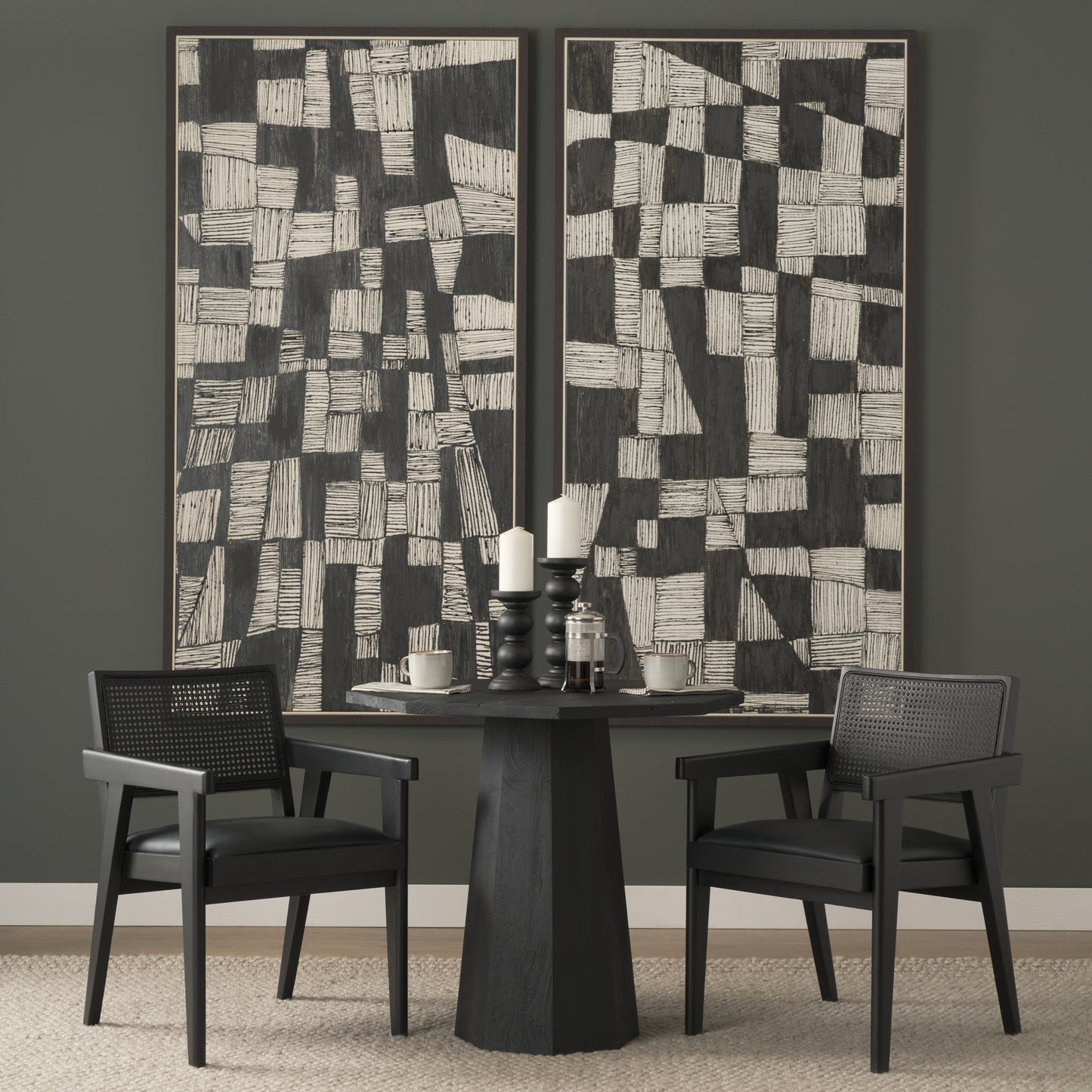 Wanda Matte Black Wood Pillar Candle Holders (Set of 2)