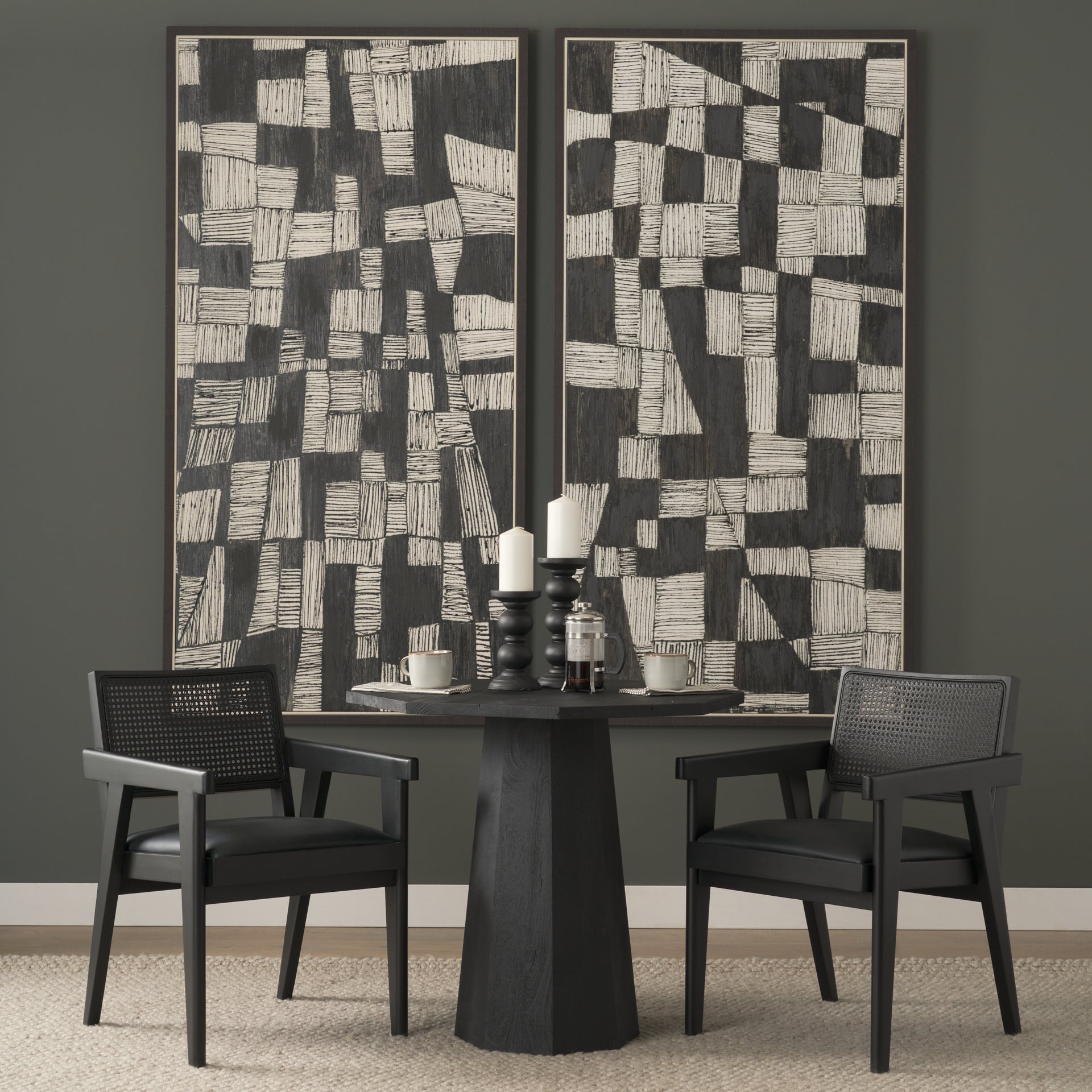 Wanda Matte Black Wood Pillar Candle Holders (Set of 2)