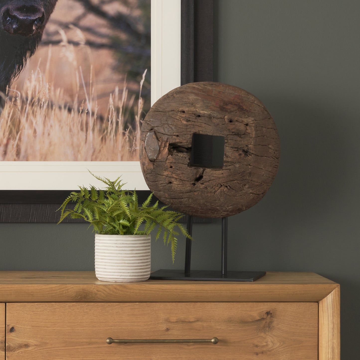 Incana 20L x 4W Natural Brown Reclaimed Wood Wheel Object