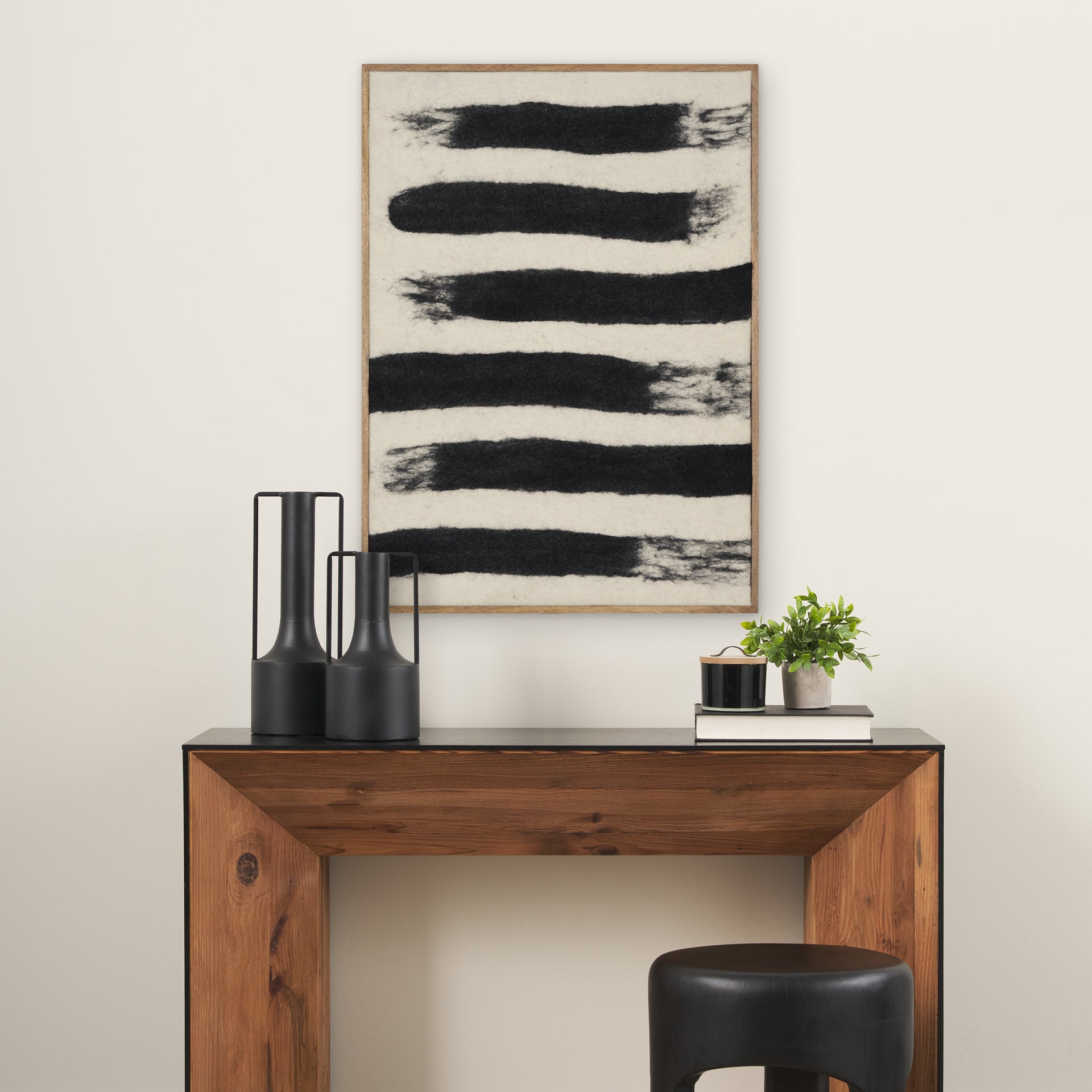 Rollins Small Cream w/ Black Stripes Wool Framed Art