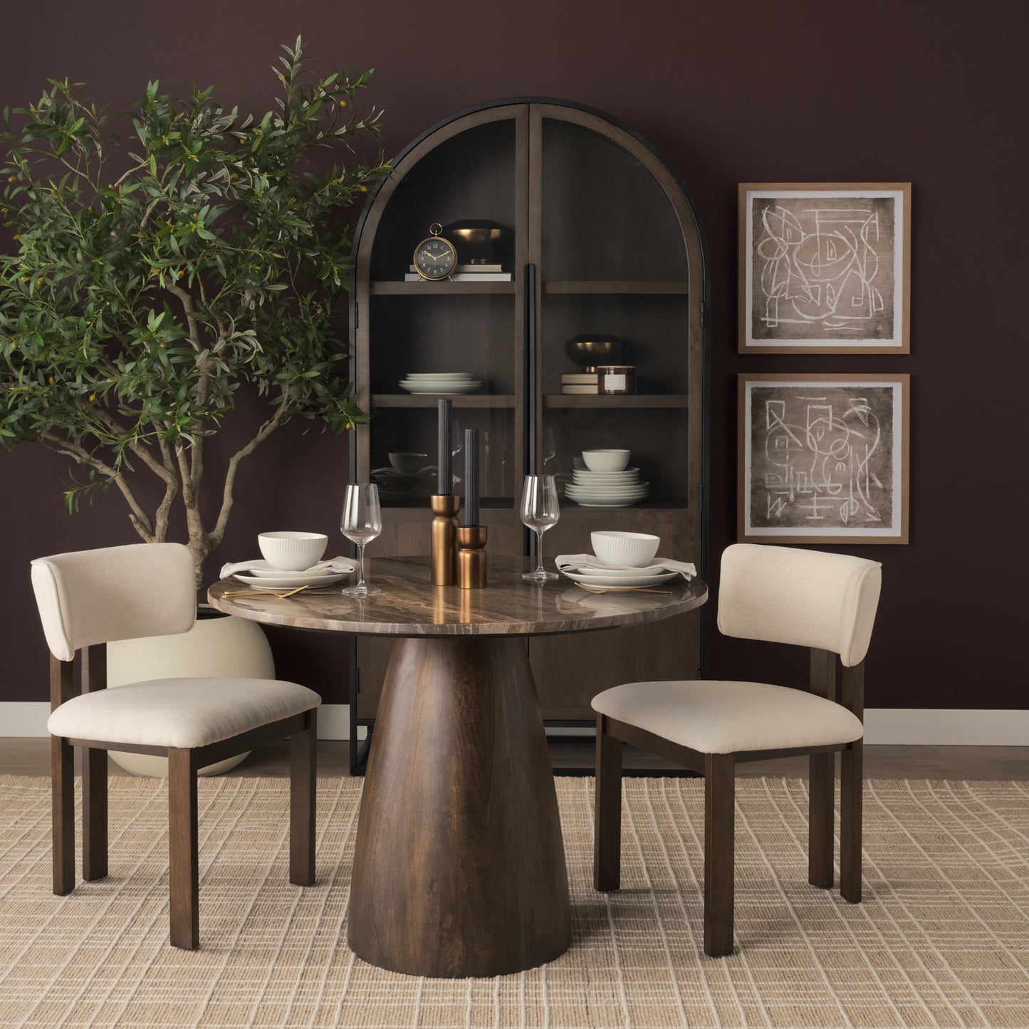 Sloan 42W x 80H Dark Brown Wood W/Black Metal Arched Curio Cabinet