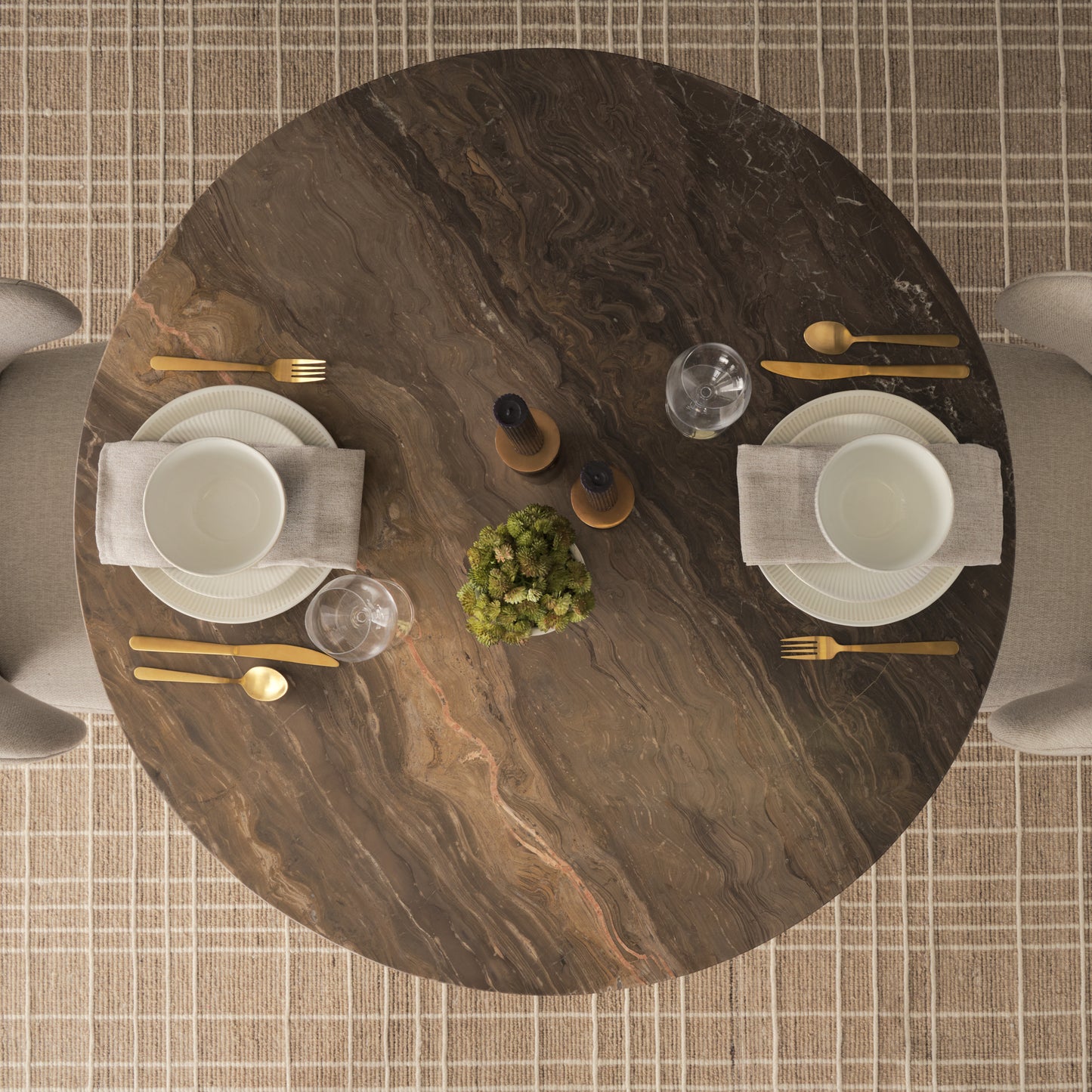 Allyson 42" Round Dark Brown w/ Cappuccino Marble Pedestal Dining Table