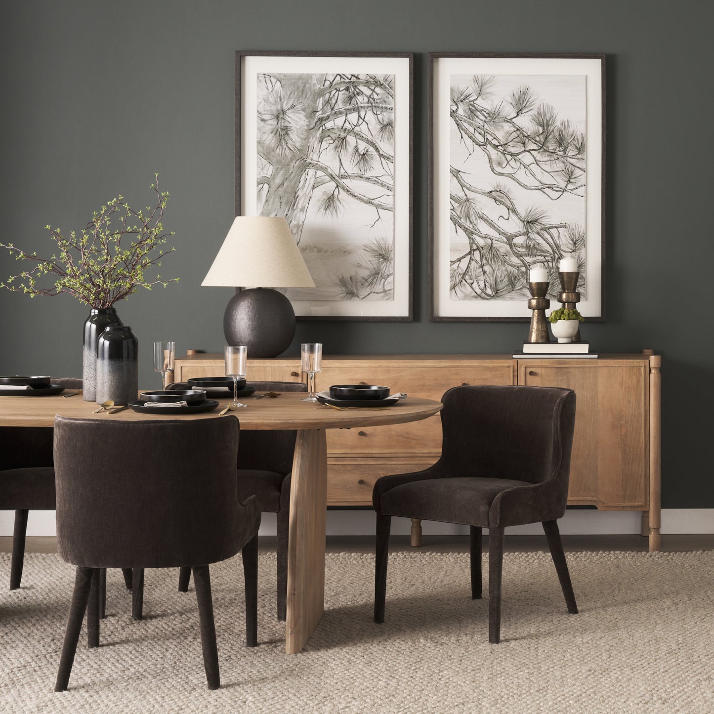 Isla Oval Dining Table w/Light Brown Wood Top & Arched Legs