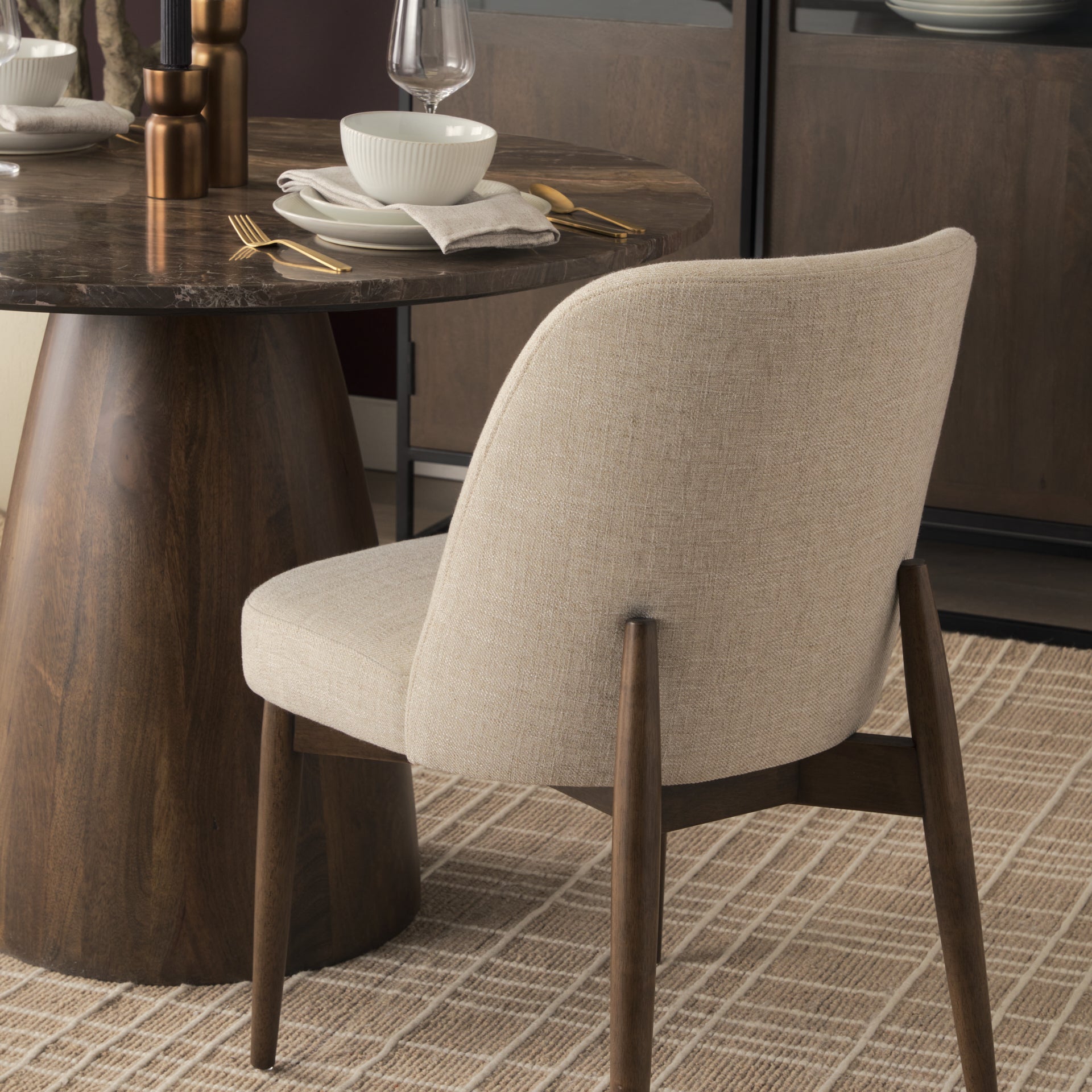 Allyson 42" Round Dark Brown w/ Cappuccino Marble Pedestal Dining Table