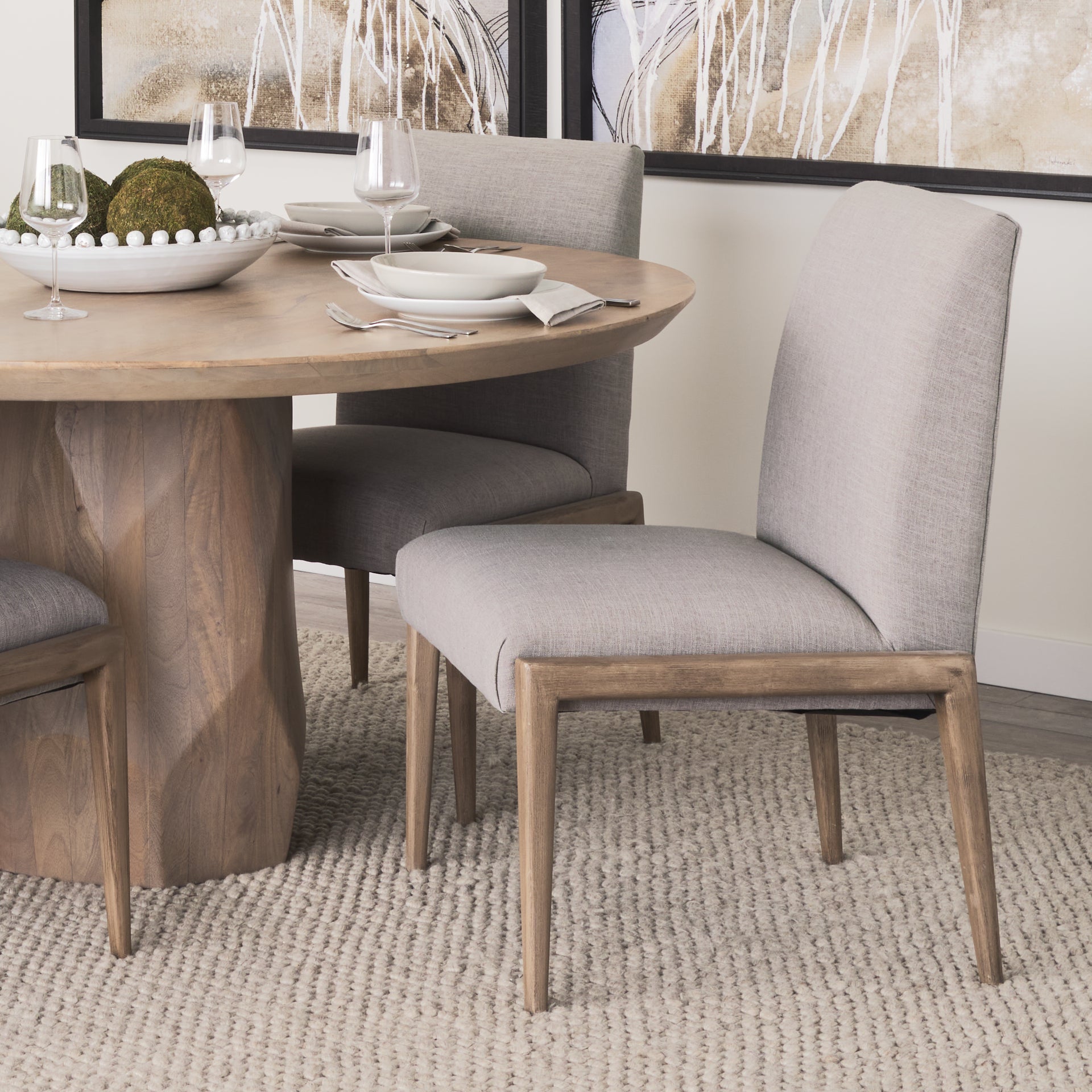 Palisades Gray Upholstery w/ Solid Wood Armless Dining Chair