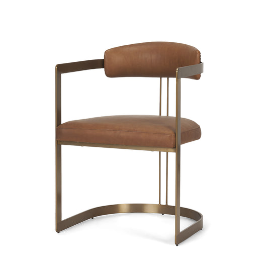 Hollyfield I Brown Leather Seat Gold Iron Frame Dining Chair