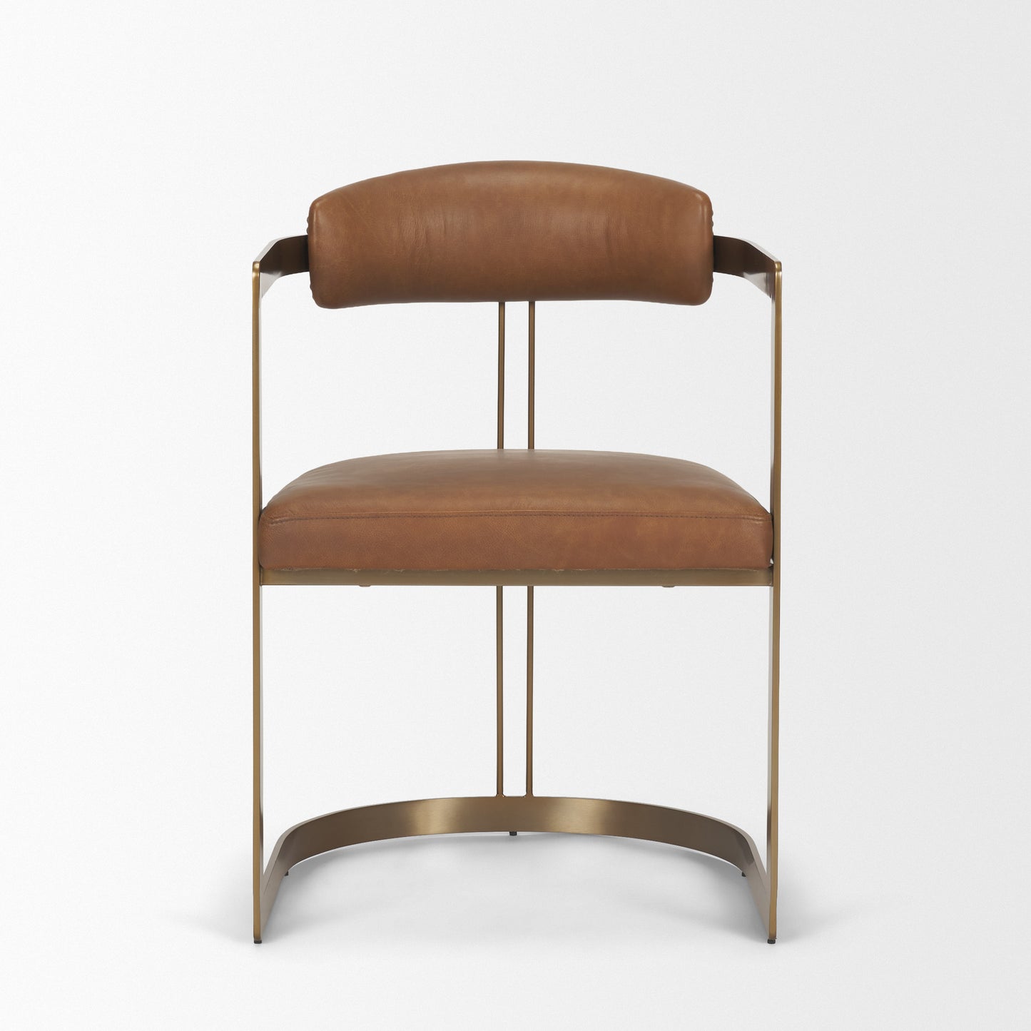 Hollyfield I Brown Leather Seat Gold Iron Frame Dining Chair