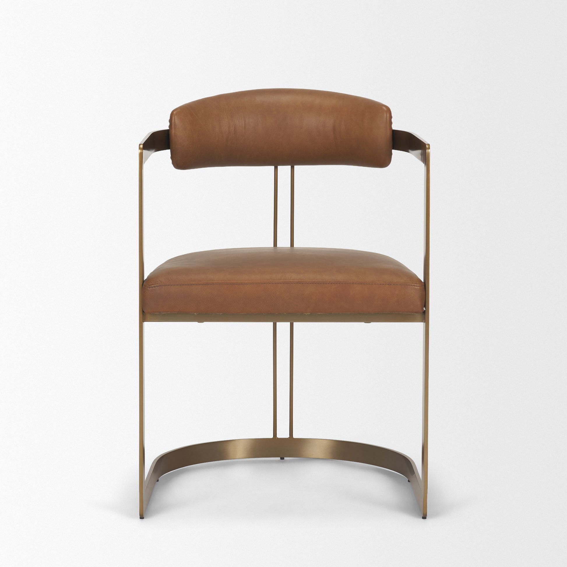 Hollyfield I Brown Leather Seat Gold Iron Frame Dining Chair