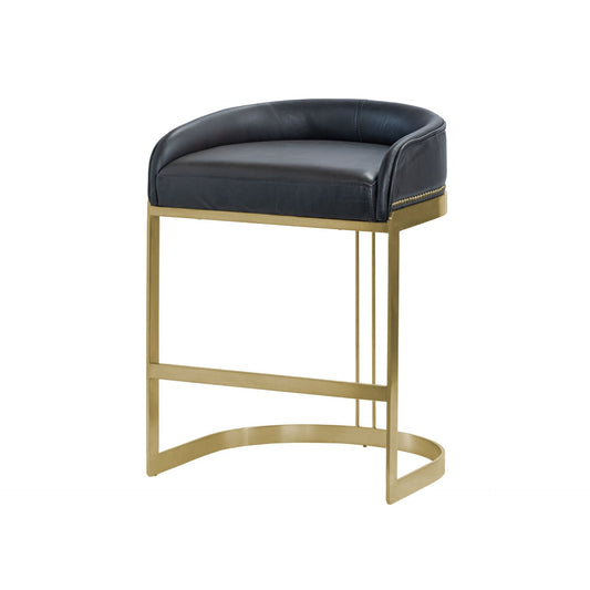 Hollyfield Black Leather Seat Gold Metal Base Counter Stool