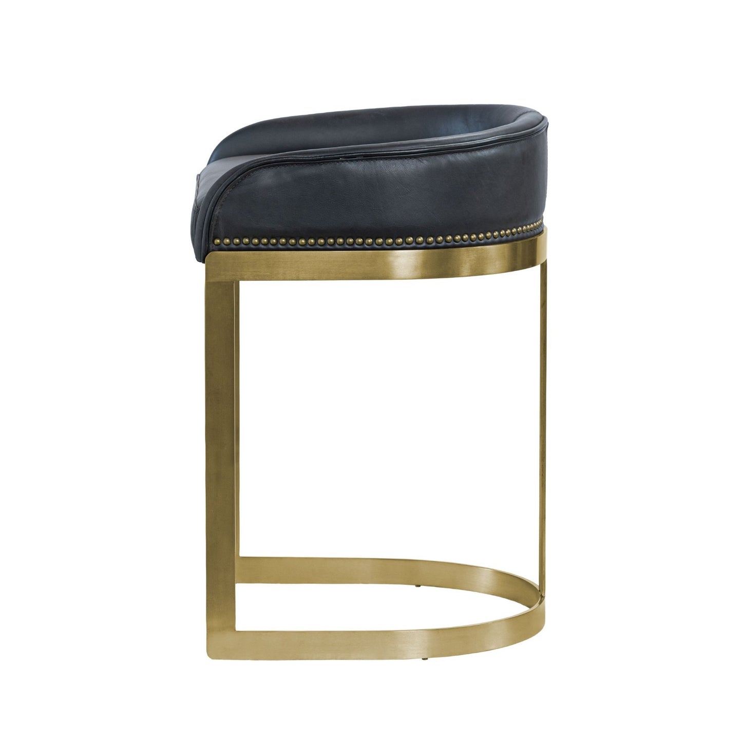 Hollyfield Black Leather Seat Gold Metal Base Counter Stool