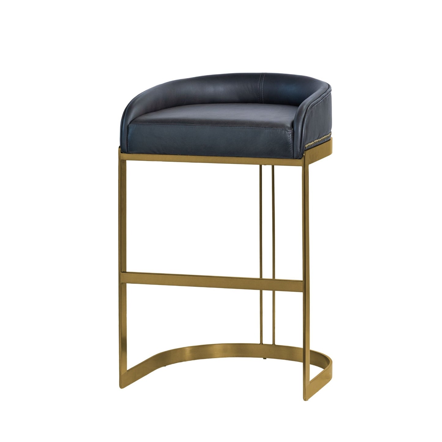 Hollyfield Charcoal Brown Leather Seat Gold Metal Base Bar Stool