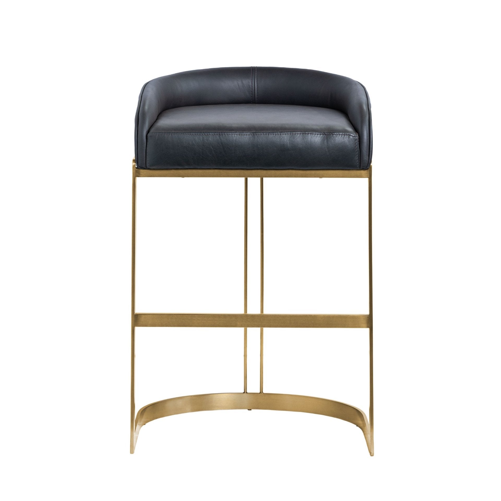 Hollyfield Charcoal Brown Leather Seat Gold Metal Base Bar Stool