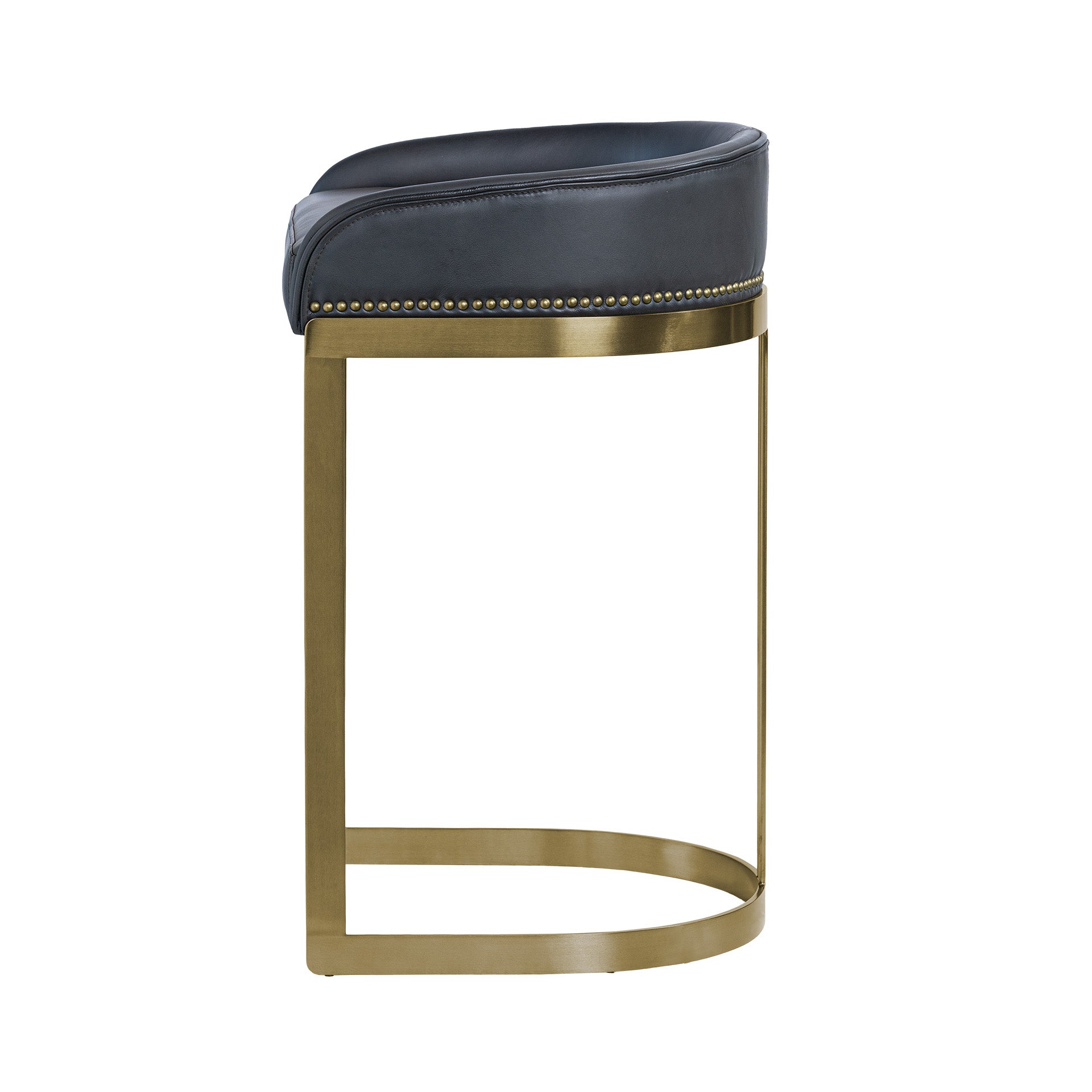 Hollyfield Charcoal Brown Leather Seat Gold Metal Base Bar Stool