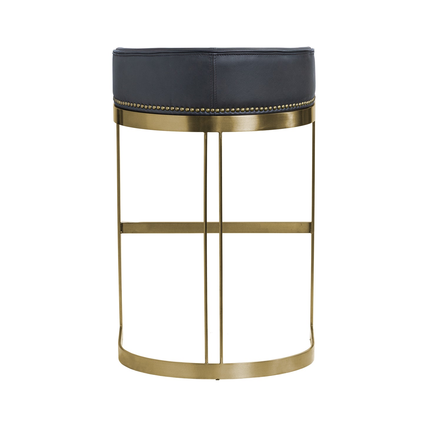 Hollyfield Charcoal Brown Leather Seat Gold Metal Base Bar Stool