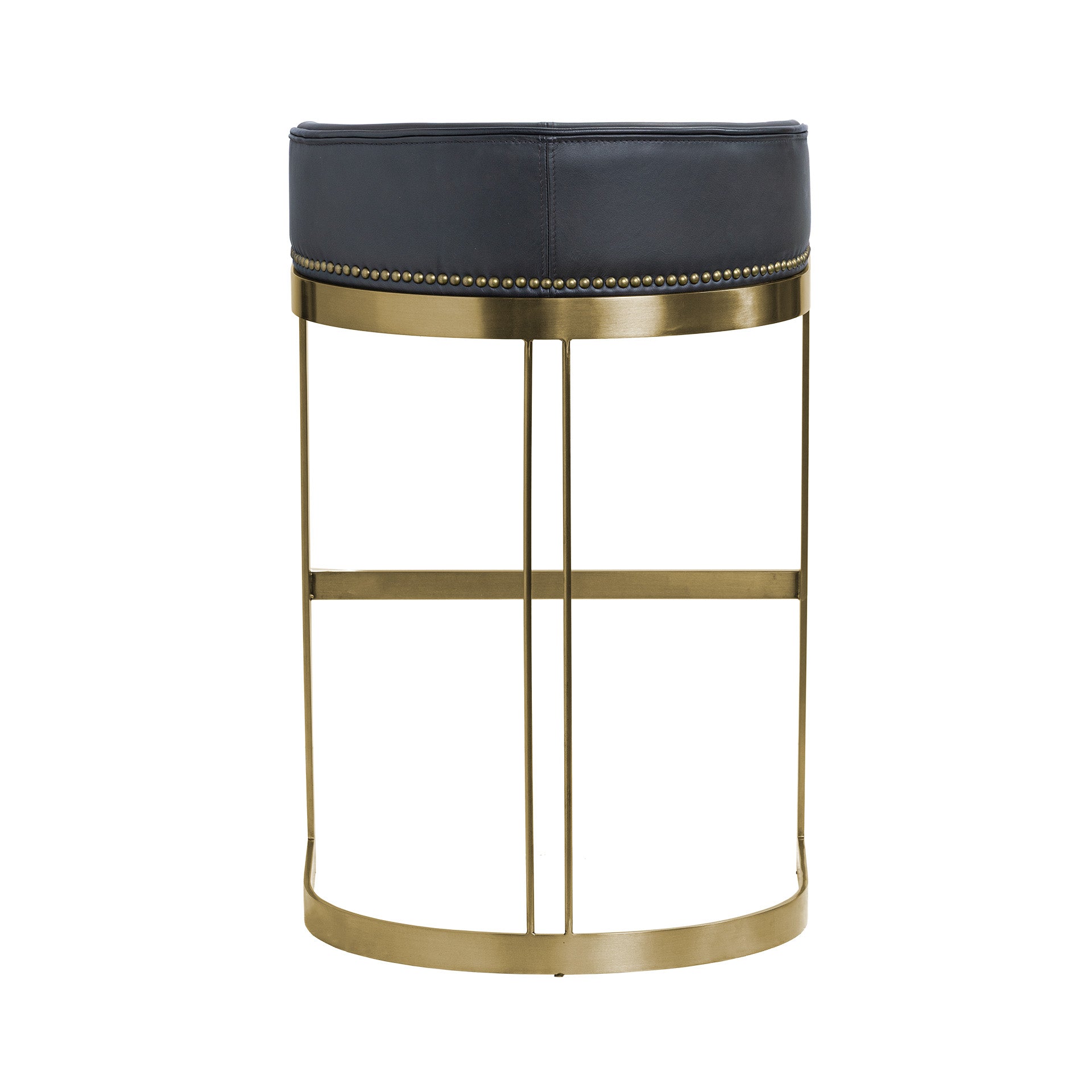 Hollyfield Charcoal Brown Leather Seat Gold Metal Base Bar Stool
