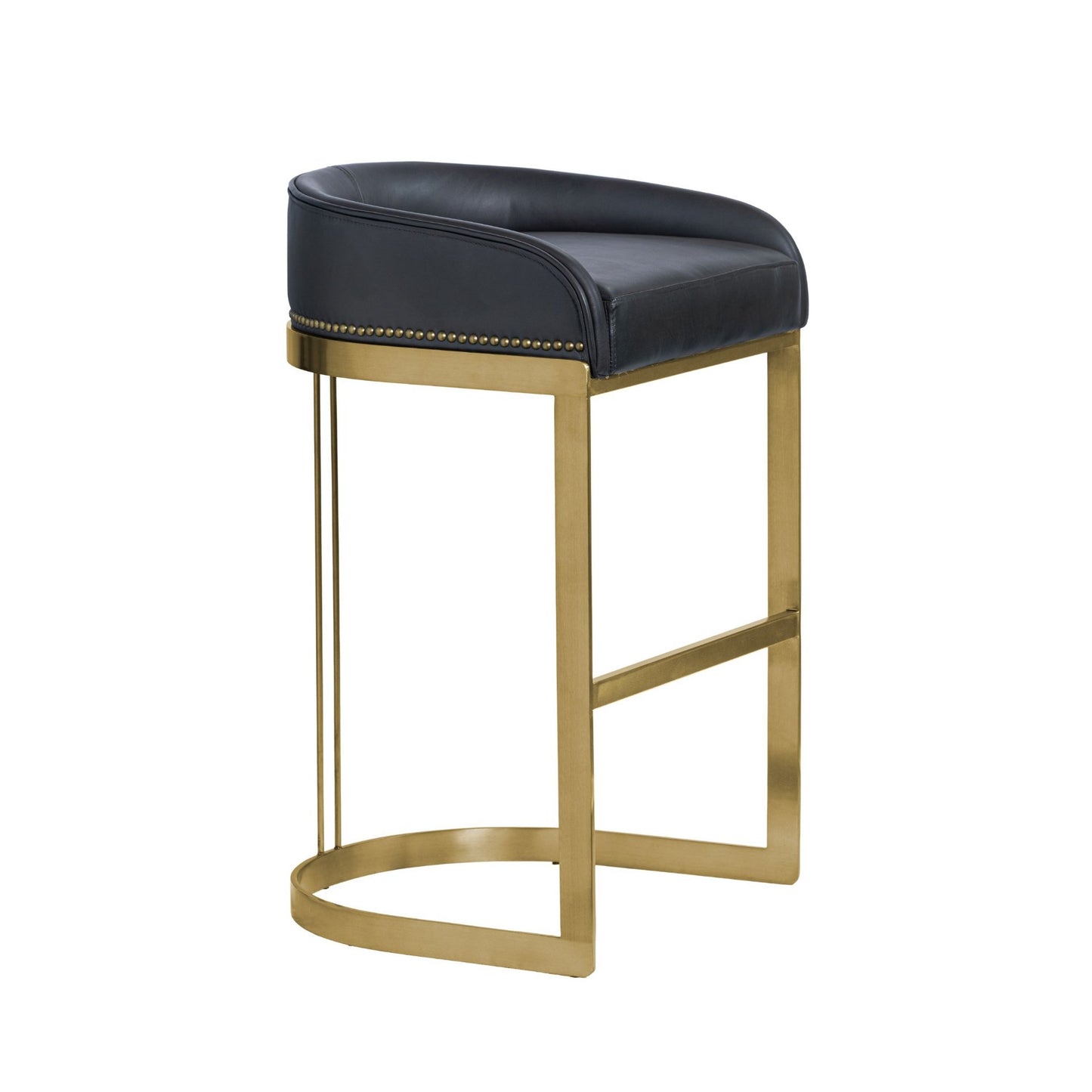 Hollyfield Charcoal Brown Leather Seat Gold Metal Base Bar Stool
