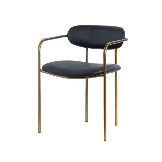 Parker Black Leather Seat Gold Metal Dining Chair