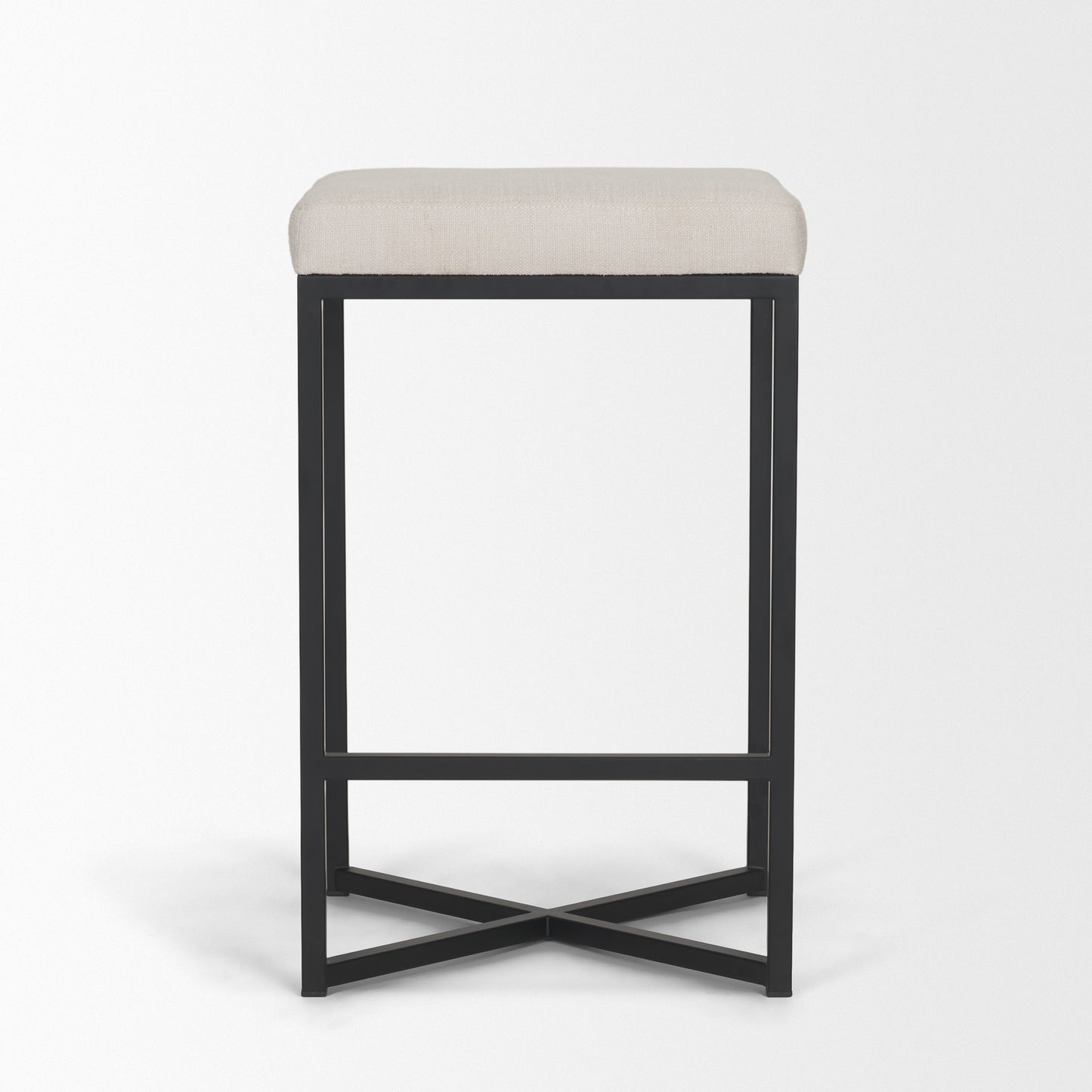 Frodo 26.5H Seat Height White Fabric Seat Black Metal Base Stool
