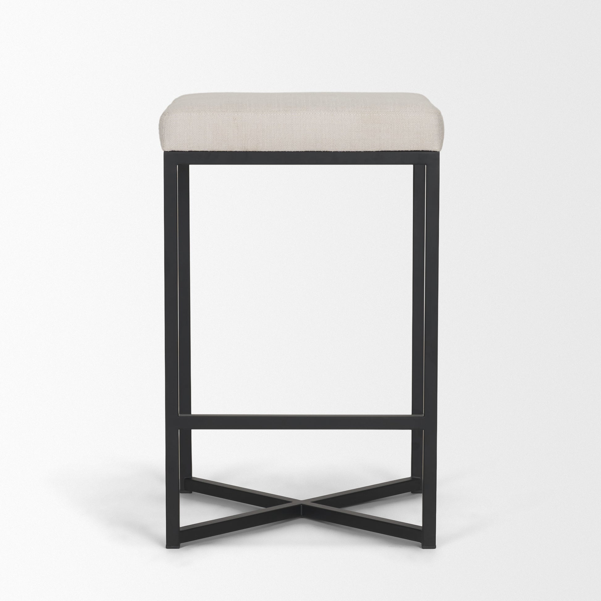 Frodo 26.5H Seat Height White Fabric Seat Black Metal Base Stool