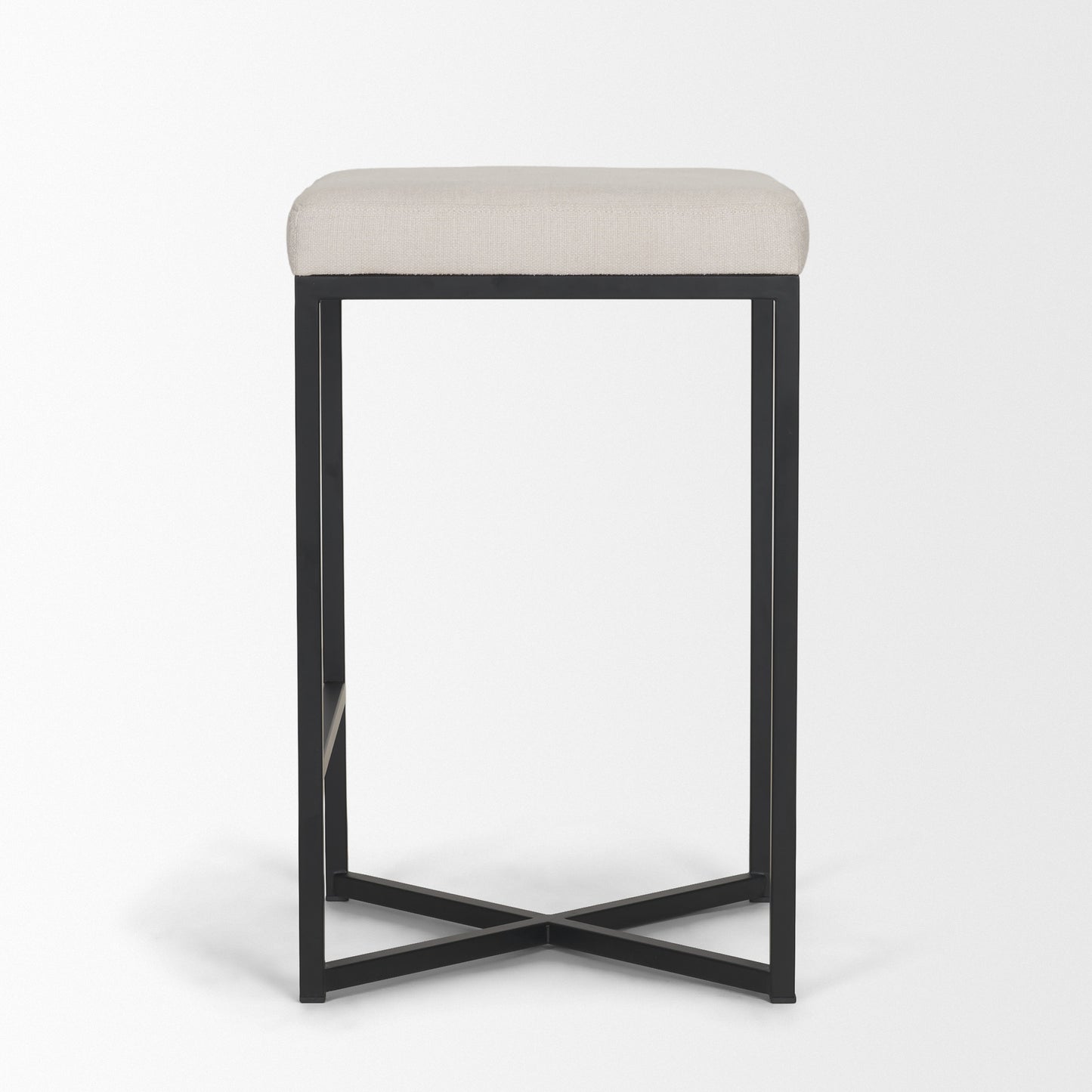 Frodo 26.5H Seat Height White Fabric Seat Black Metal Base Stool