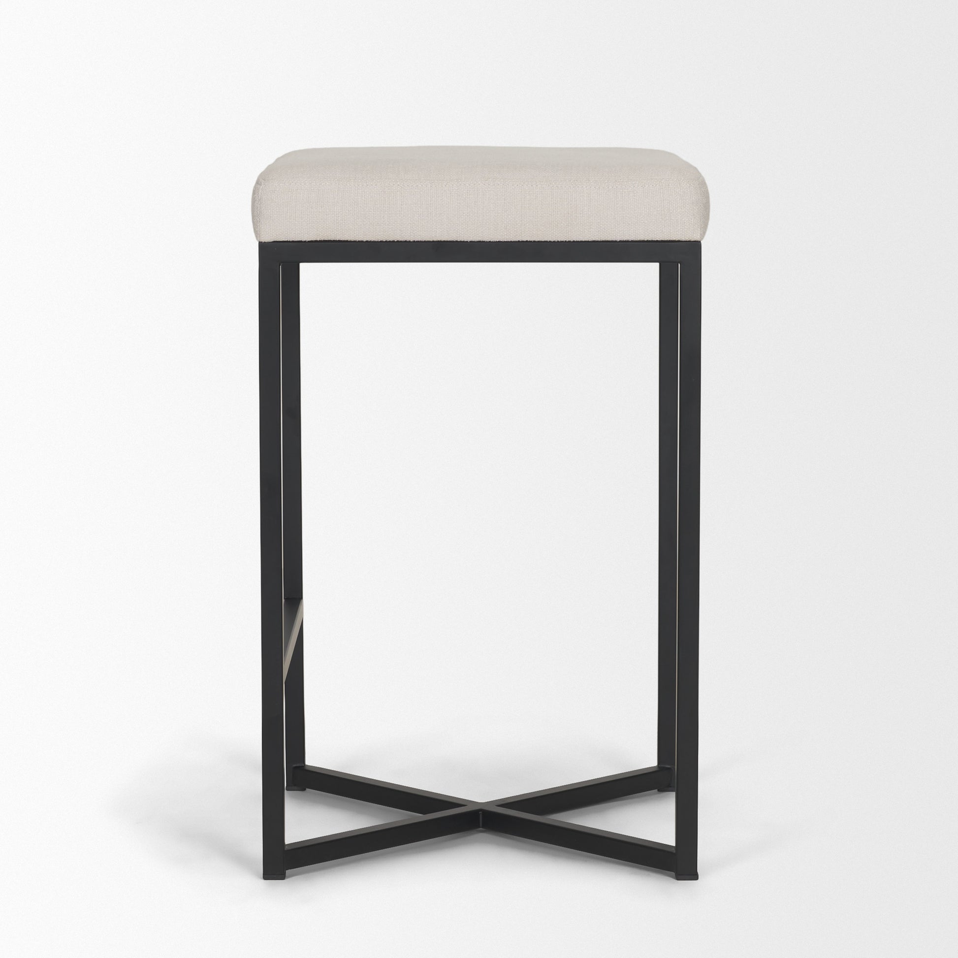 Frodo 26.5H Seat Height White Fabric Seat Black Metal Base Stool