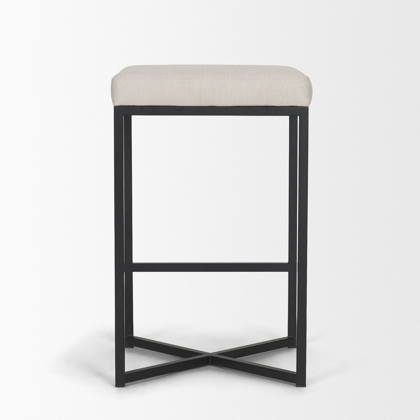 Frodo 26.5H Seat Height White Fabric Seat Black Metal Base Stool