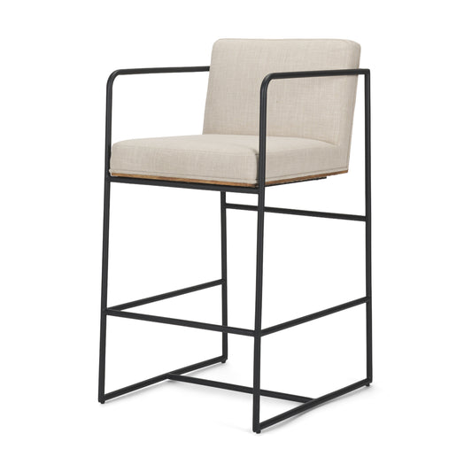 Stamford 36.5" Light Beige Upholstered Seat w/ Wood Back, Metal Frame Counter Stool