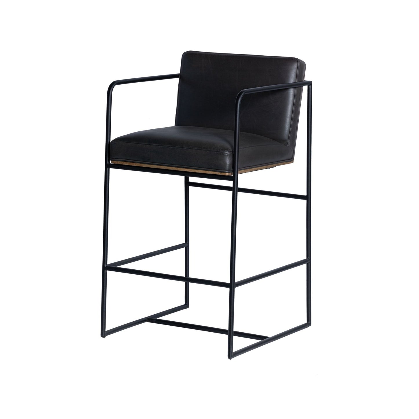Stamford 36" Total Height Black Leather Seat w/ Wood Back Metal Counter Stool