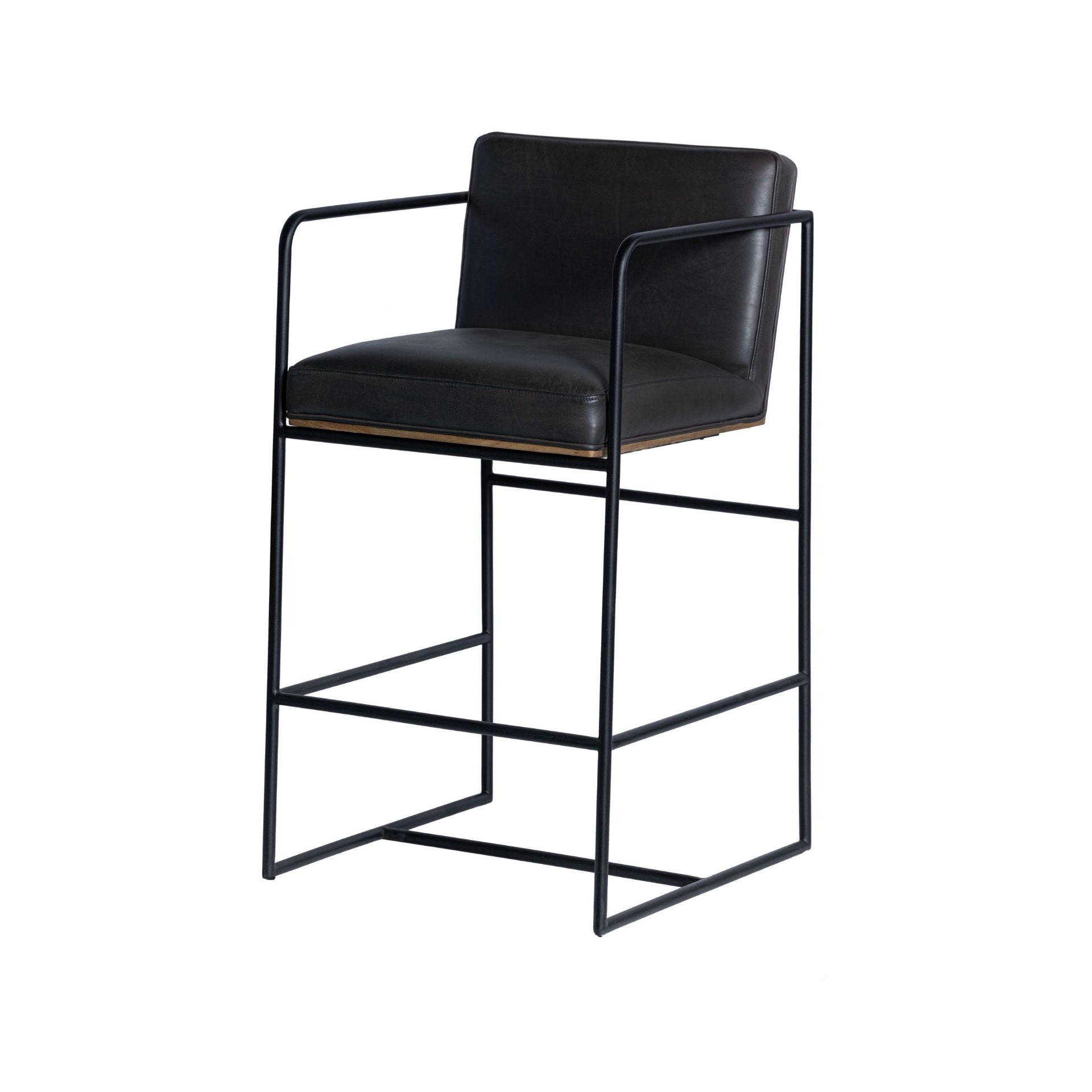 Stamford 36" Total Height Black Leather Seat w/ Wood Back Metal Counter Stool